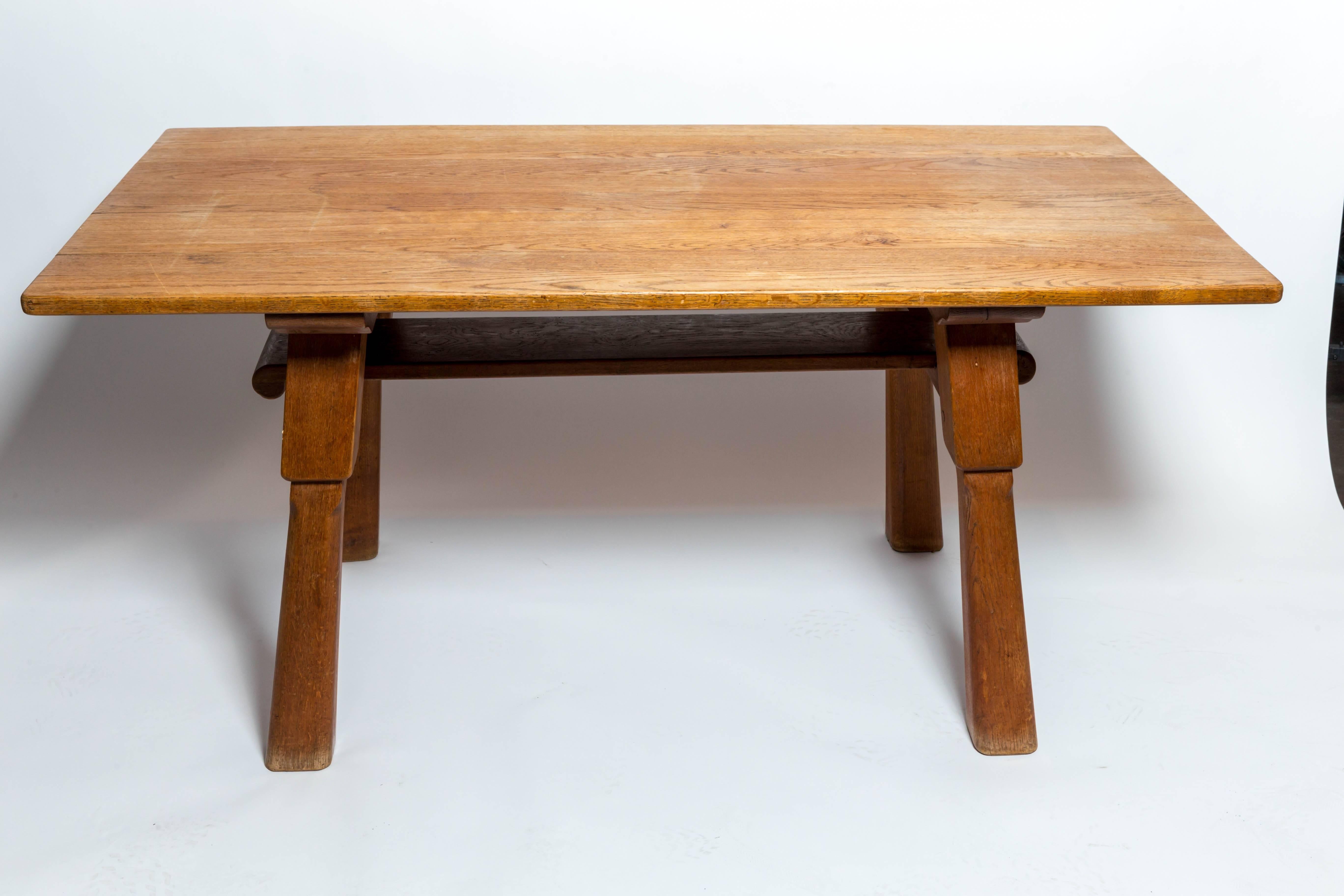 Brutalist Oak Table in the Manner of Jean Touret 4