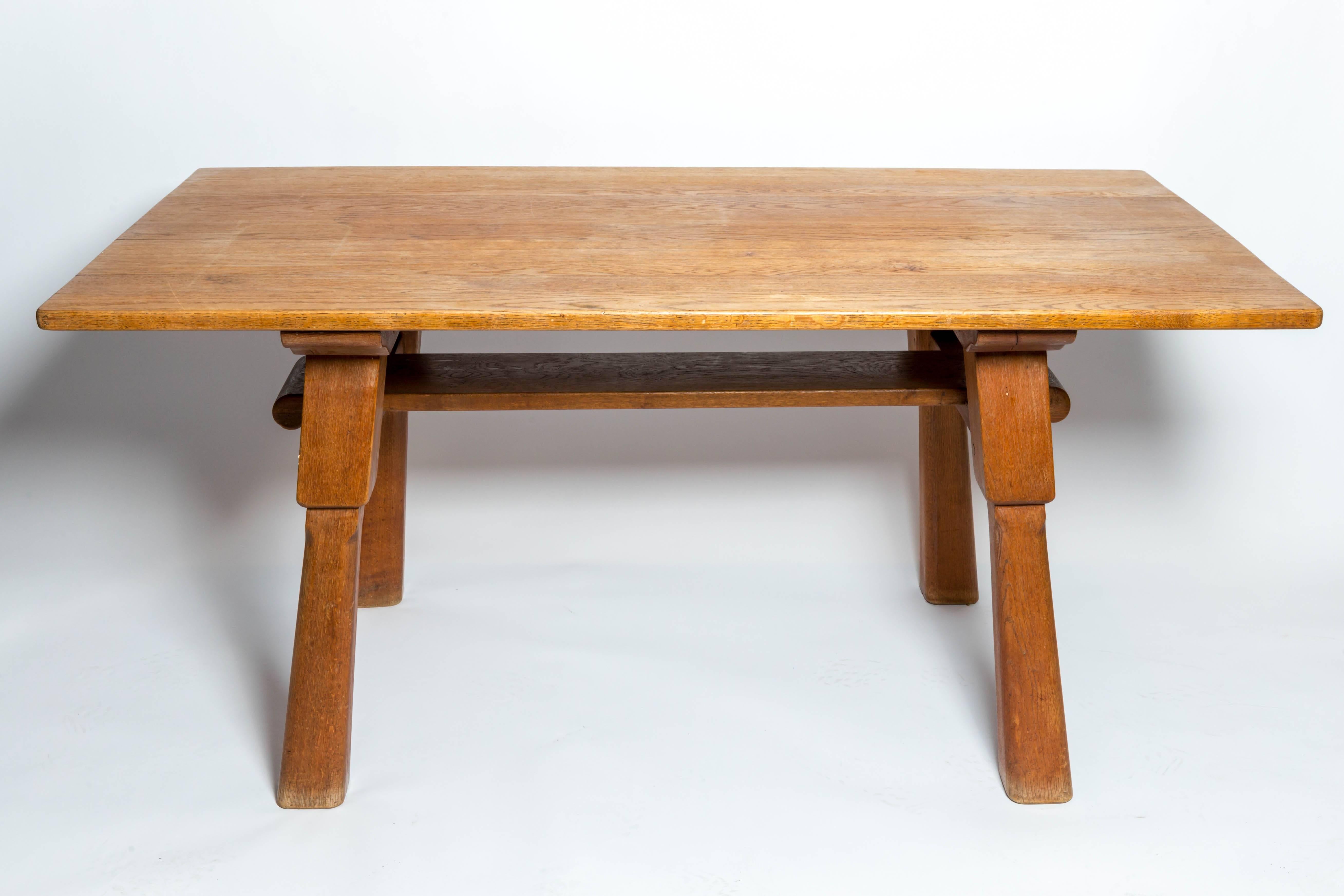 French Brutalist Oak Table in the Manner of Jean Touret
