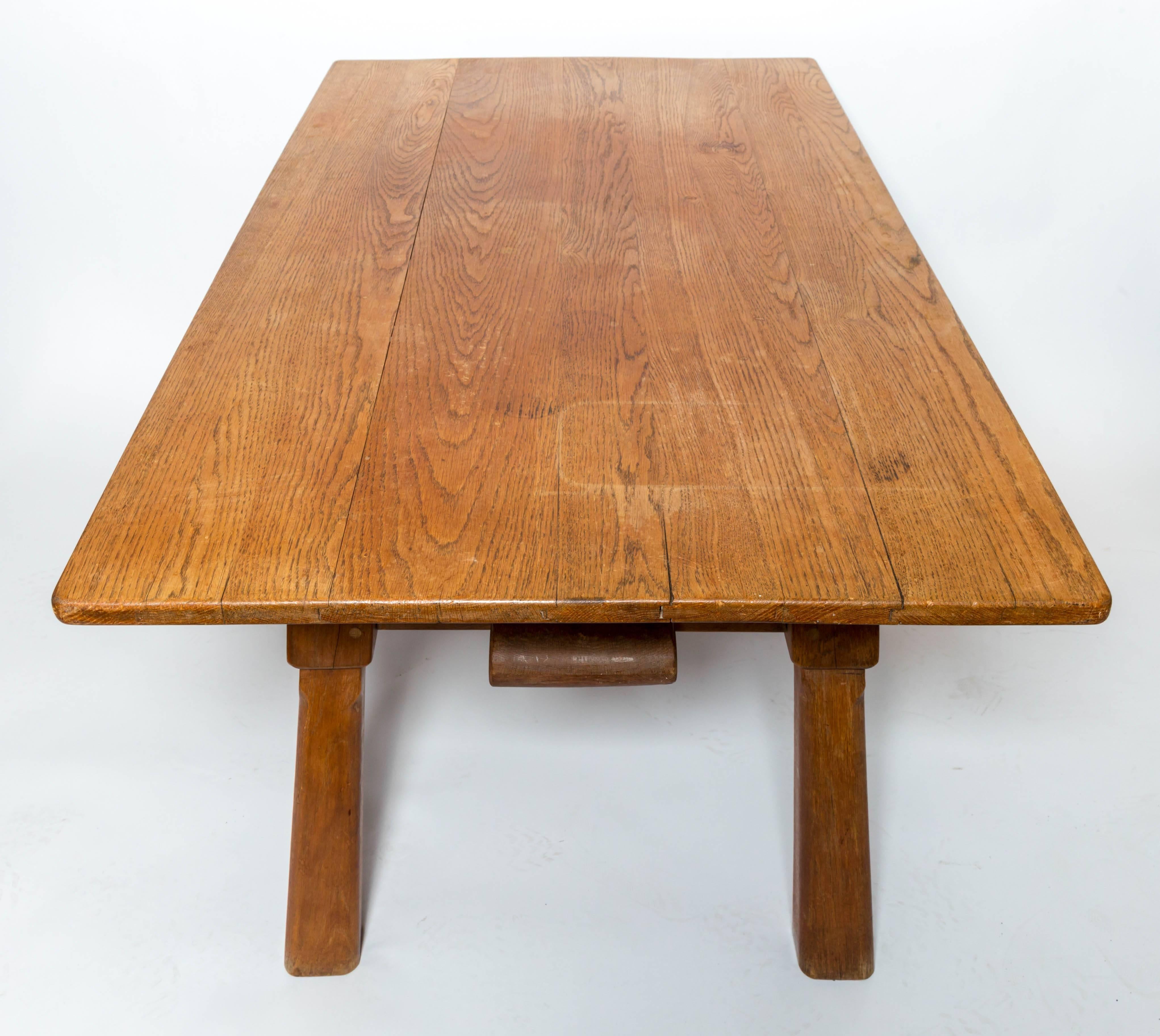 Wood Brutalist Oak Table in the Manner of Jean Touret
