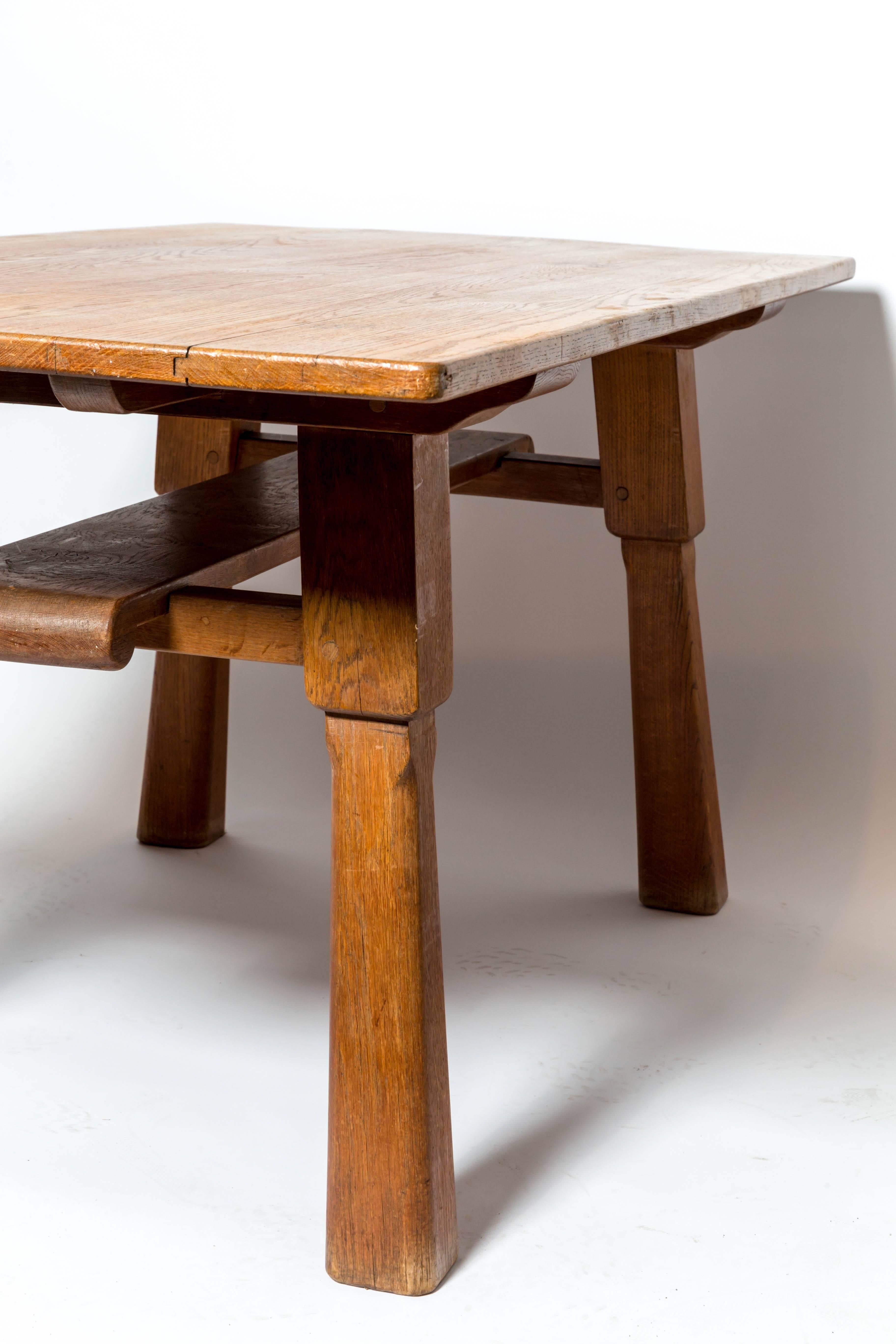 Brutalist Oak Table in the Manner of Jean Touret 1