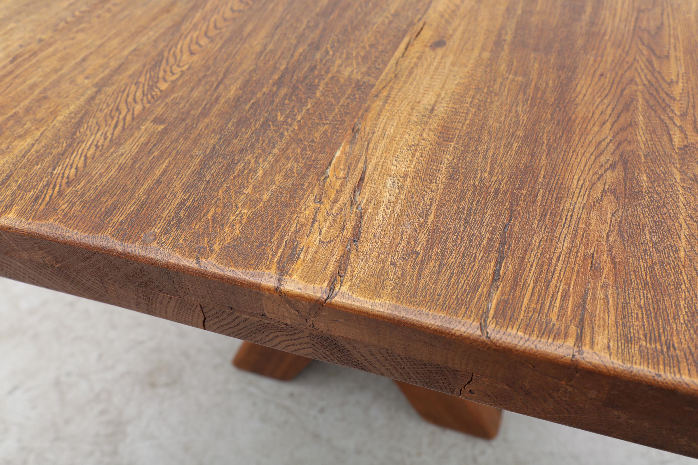 Brutalist Oak Trestle Table by DePuydt 4