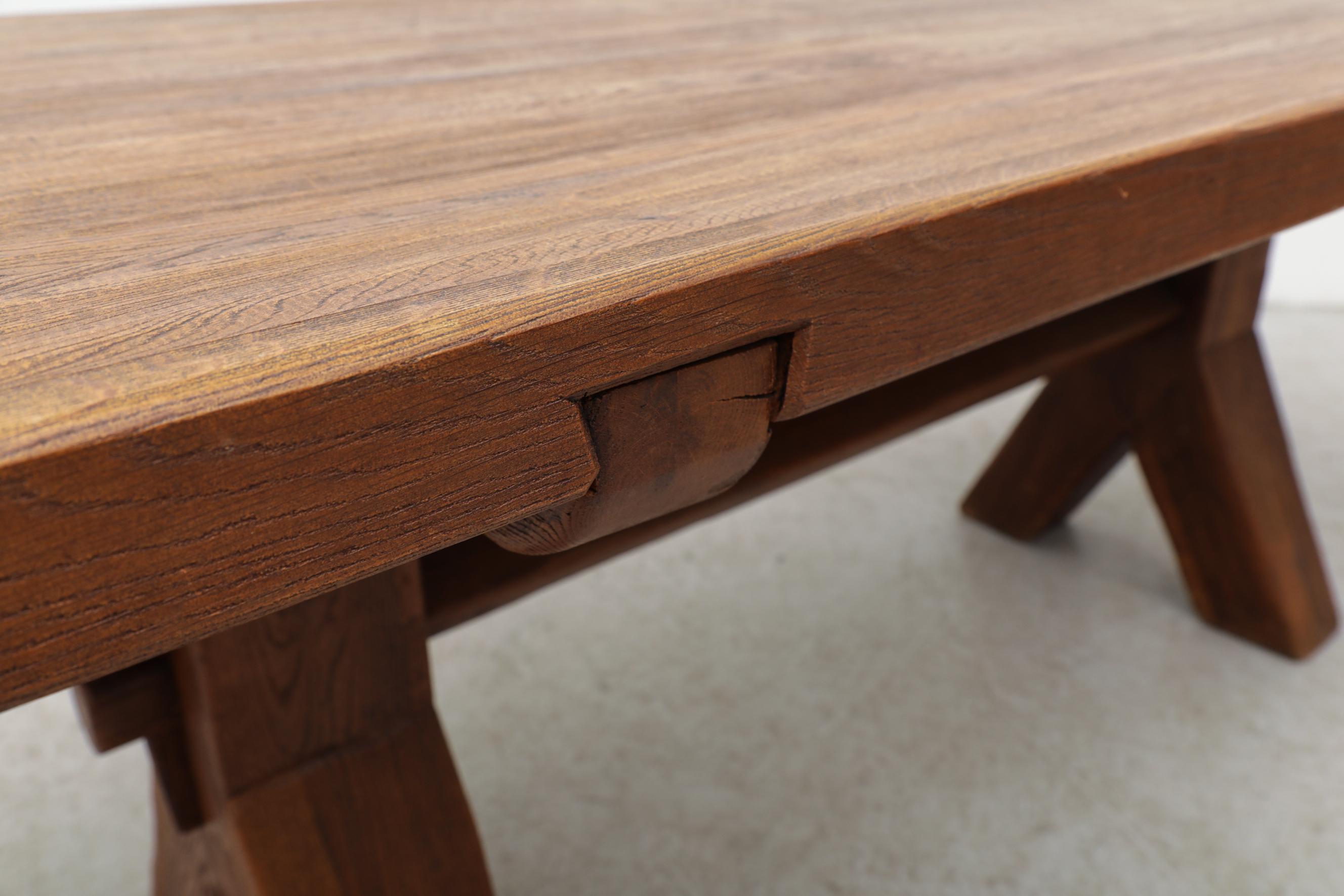 Brutalist Oak Trestle Table by DePuydt 5