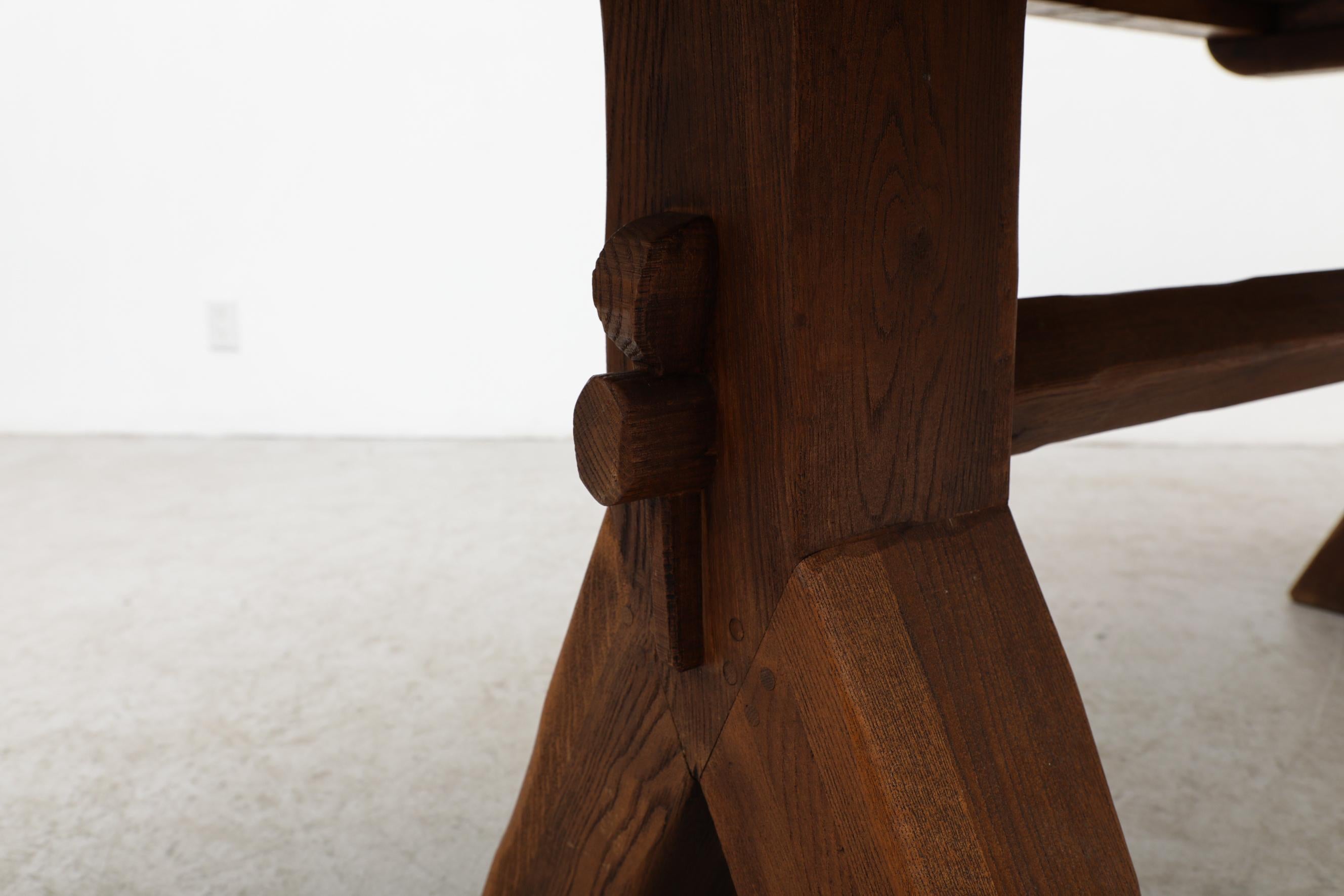 Brutalist Oak Trestle Table by DePuydt 6