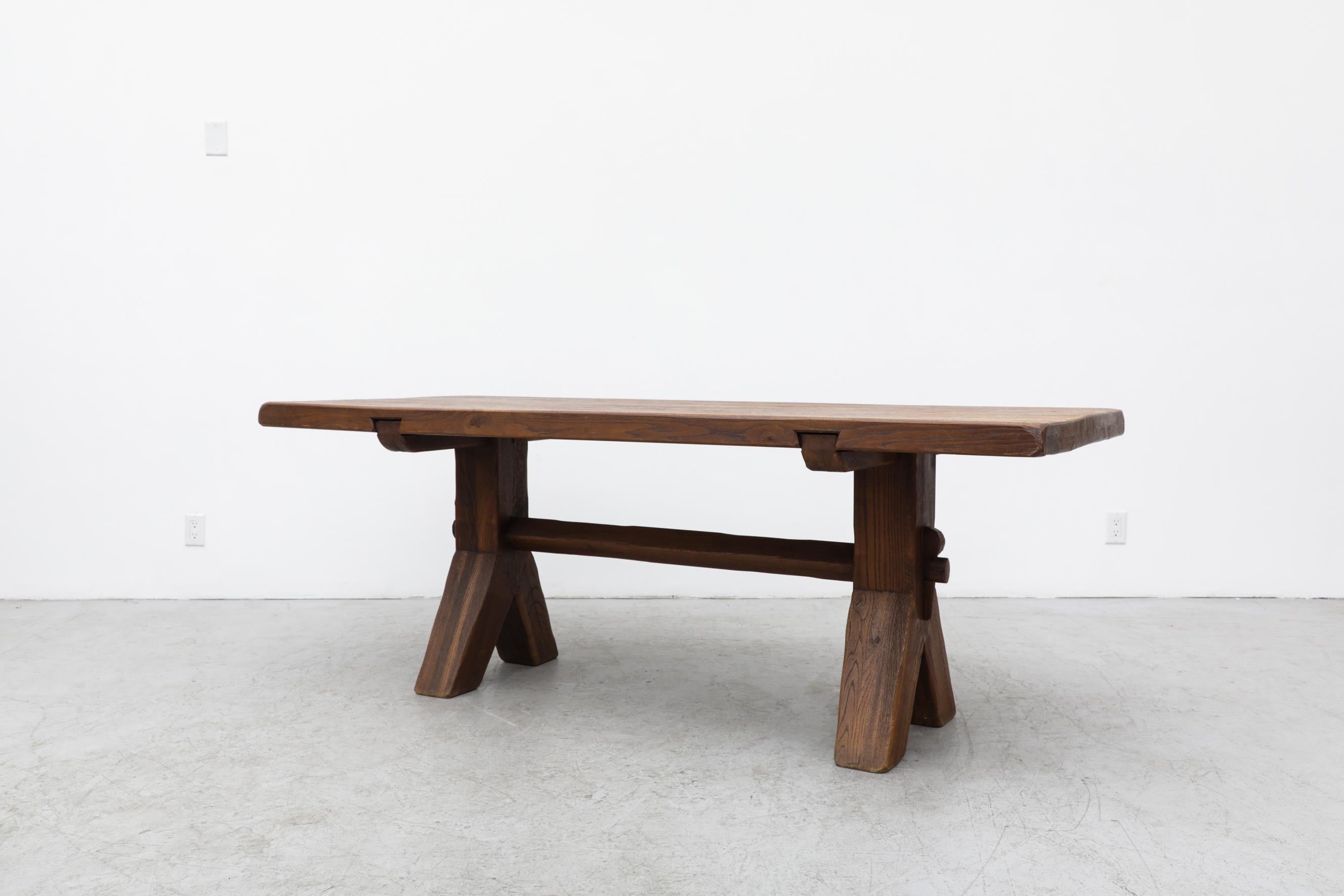 Mid-Century Modern Brutalist Oak Trestle Table by DePuydt