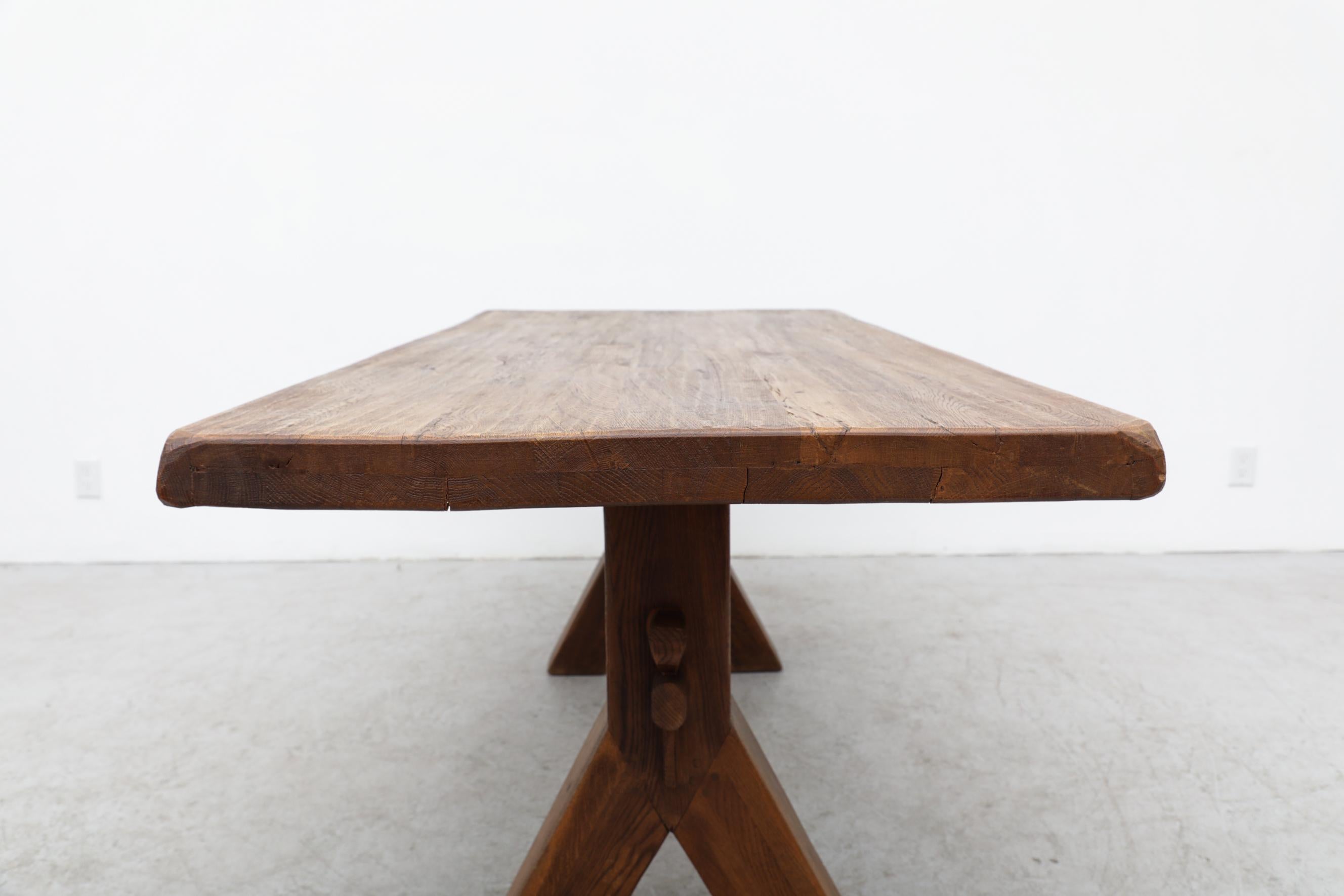 Late 20th Century Brutalist Oak Trestle Table by DePuydt