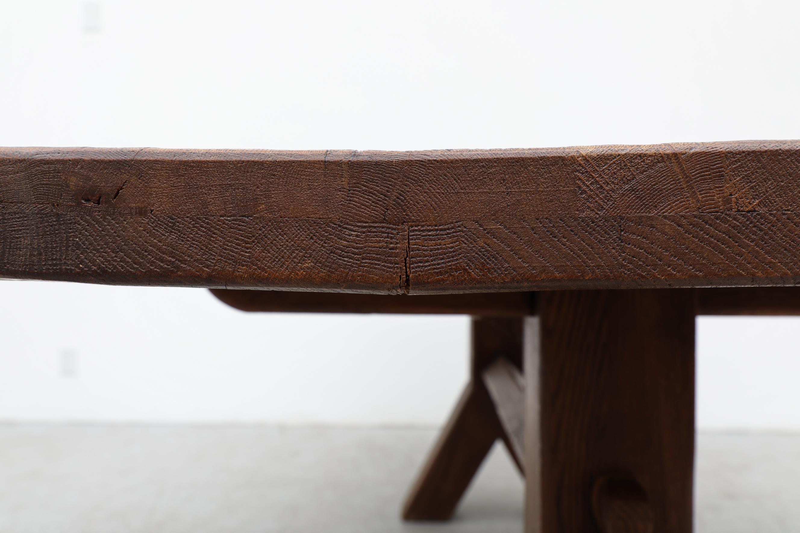 Brutalist Oak Trestle Table by DePuydt 1