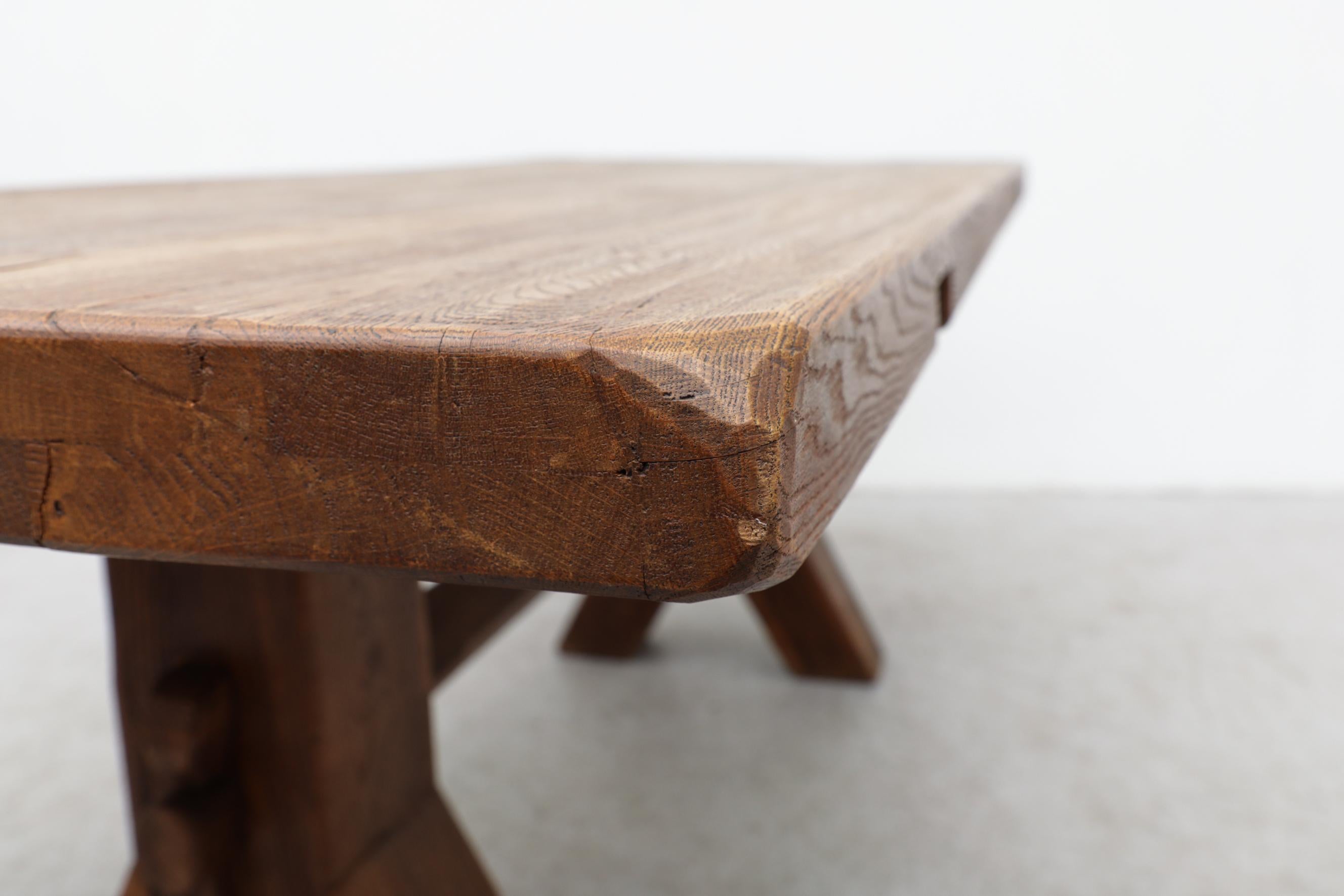 Brutalist Oak Trestle Table by DePuydt 3