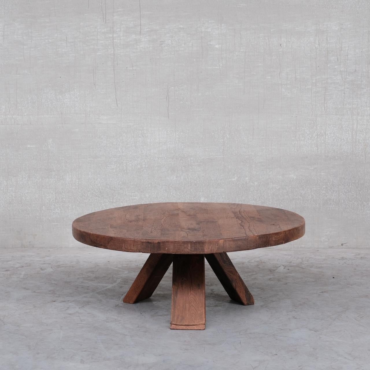 Mid-Century Modern Brutalist Oak Tripod Mid-Century Coffee Table