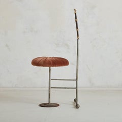 Brutalist Occasional Chair with Pleated Rust Velvet Cushion