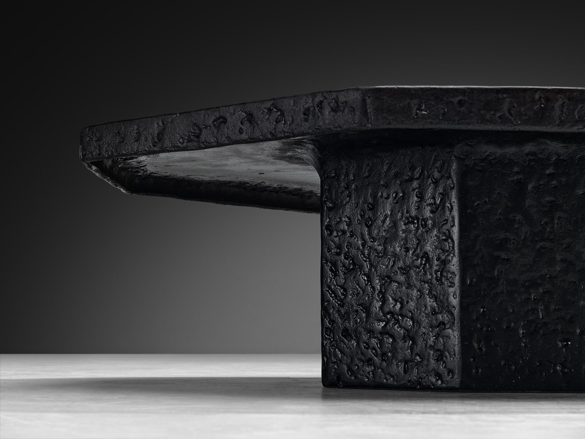 European Brutalist Octagonal Coffee Table in Black Stone Look Resin For Sale