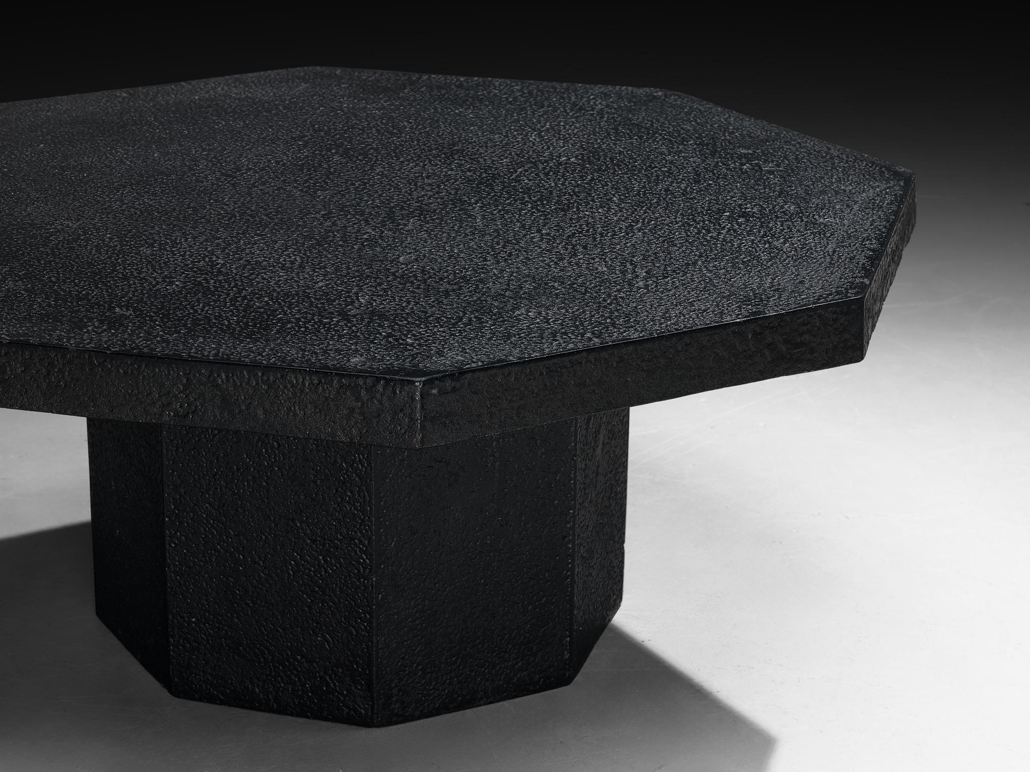 Late 20th Century Brutalist Octagonal Coffee Table in Black Stone Look Resin For Sale