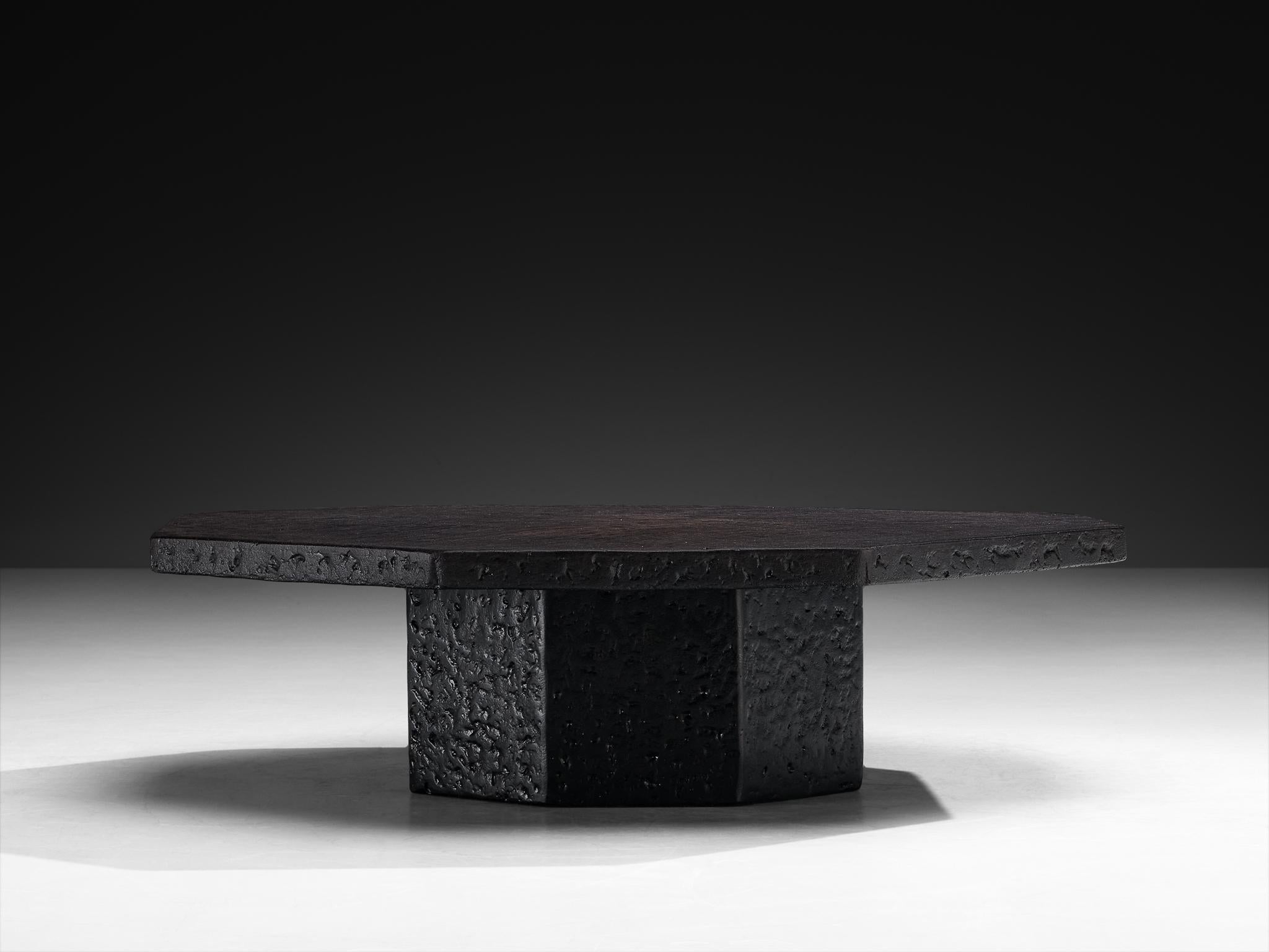 Late 20th Century Brutalist Octagonal Coffee Table in Black Stone Look Resin For Sale