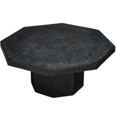 Brutalist Octagonal Coffee Table in Black Stone Look Resin