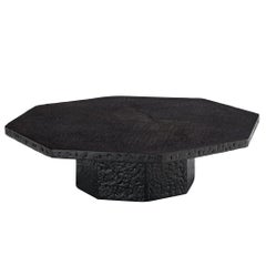 Brutalist Octagonal Coffee Table in Black Stone Look Resin