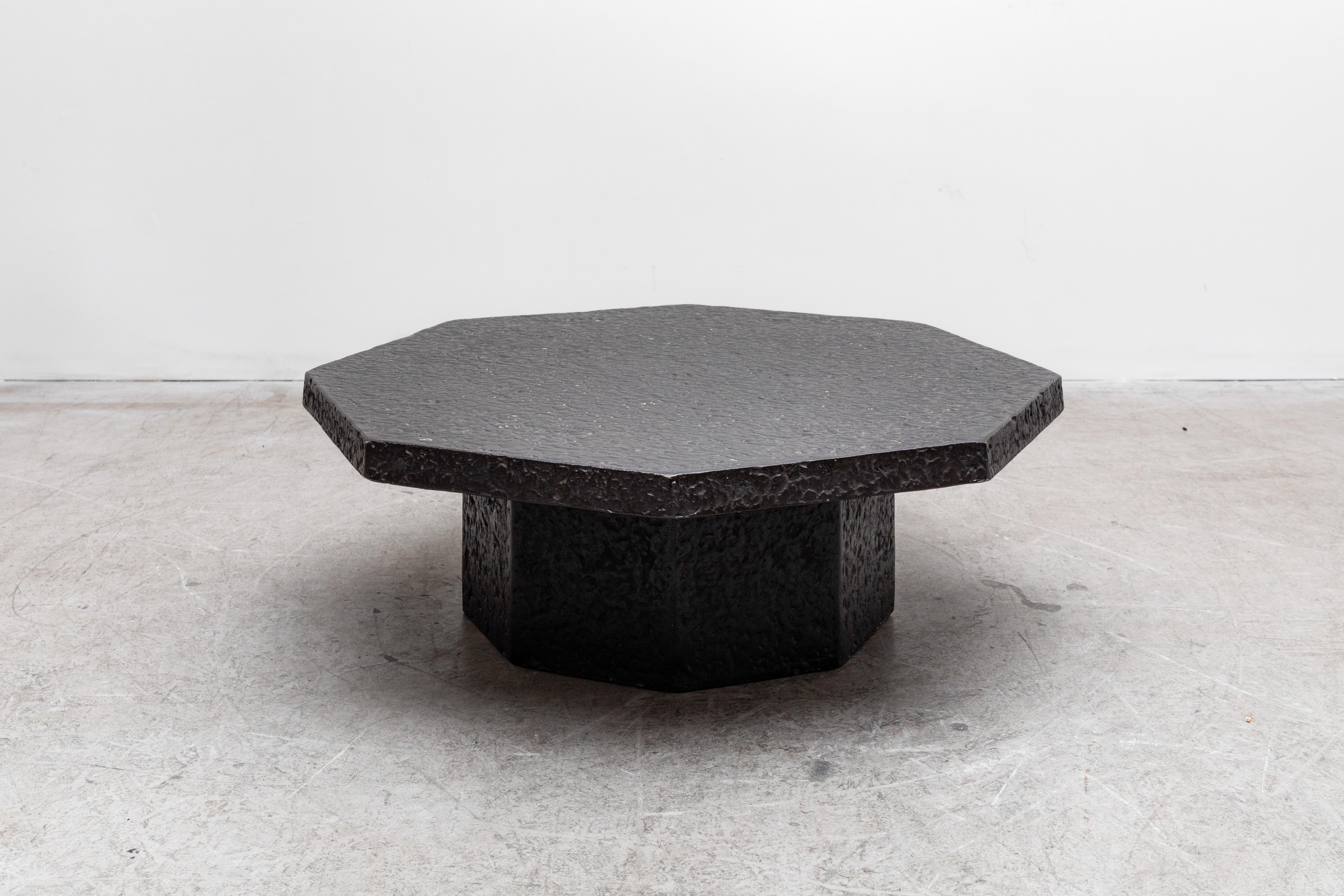 Brutalist octagon lava coffee or side table with pedestal base. Textured faux stone in original condition with wear consistent with it's age and use. Larger lava coffee tables also available (LU922423353232) listed separately.