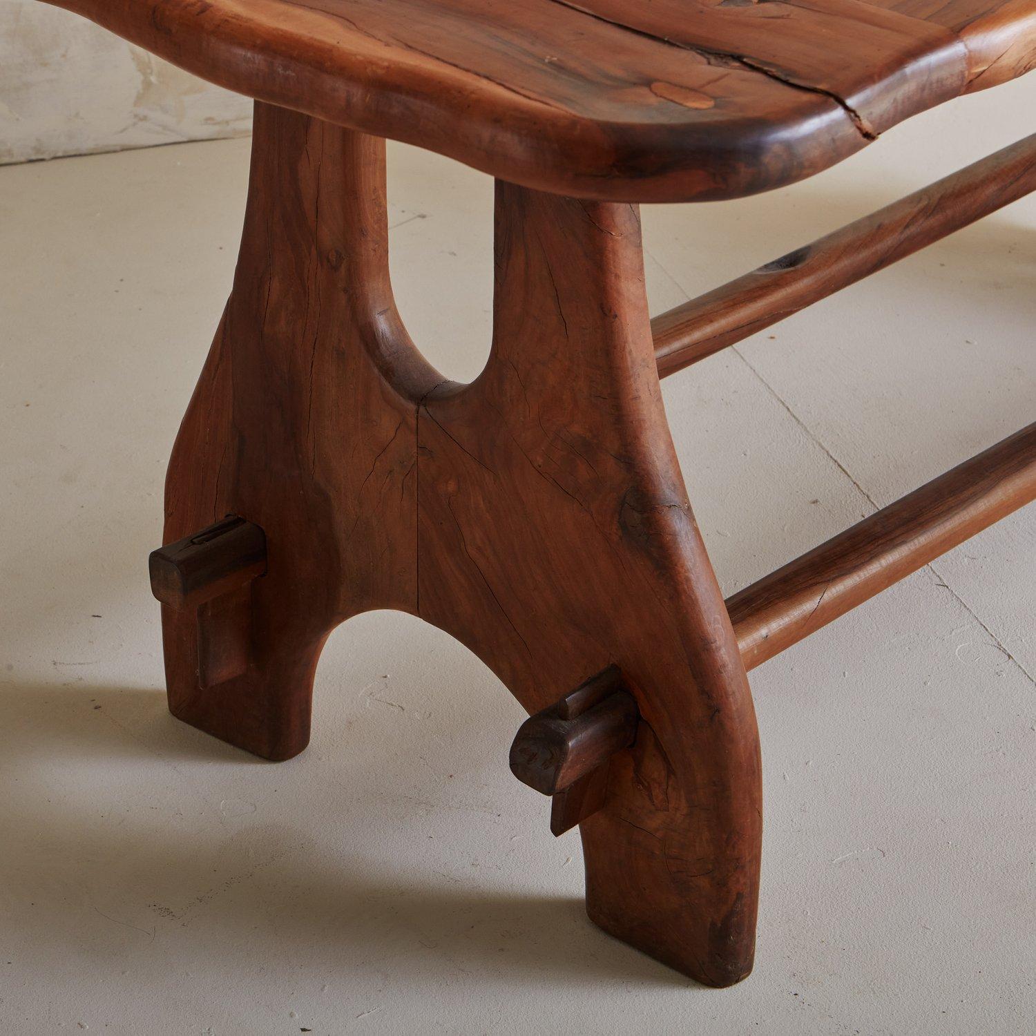 French Brutalist Olive Wood Dining Table, France, 1960s