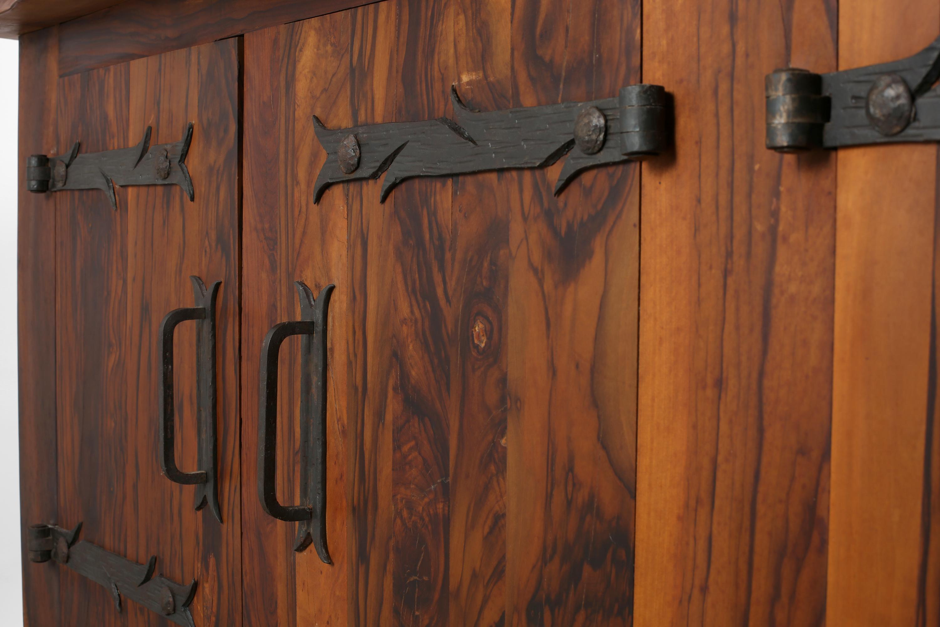 Iron Midcentury Modern Brutalist Olive Wood Sideboard in the Taste of Alexandre Noll For Sale