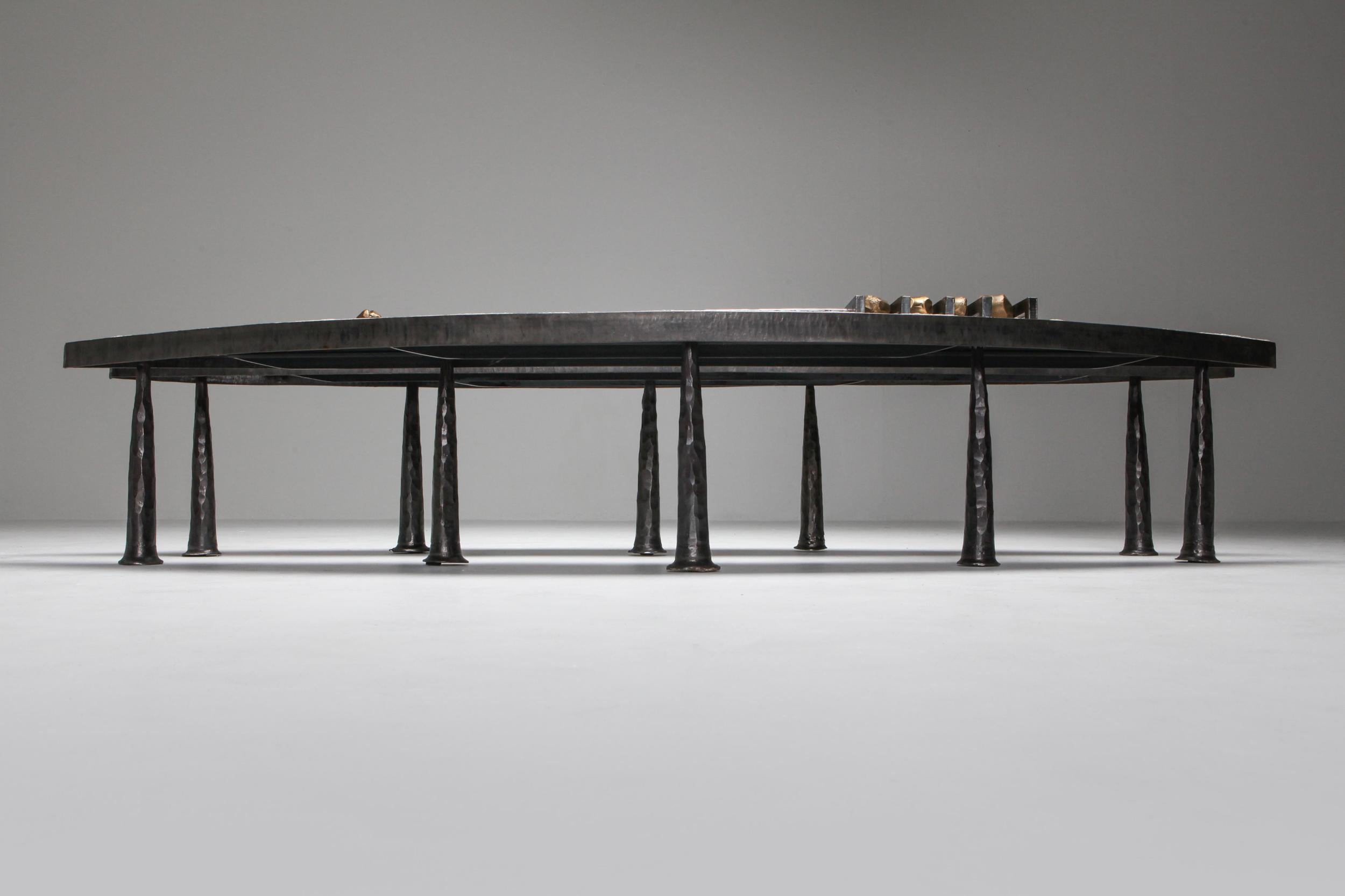 Brutalism, collectible design, Thomas Serruys, coffee table, 2019

This unique piece is made out of steel and cement and has an industrial and brutalist approach. 
Thomas Serruys, 1986, is Belgian designer born in Bruges. Fascinated by machinery,