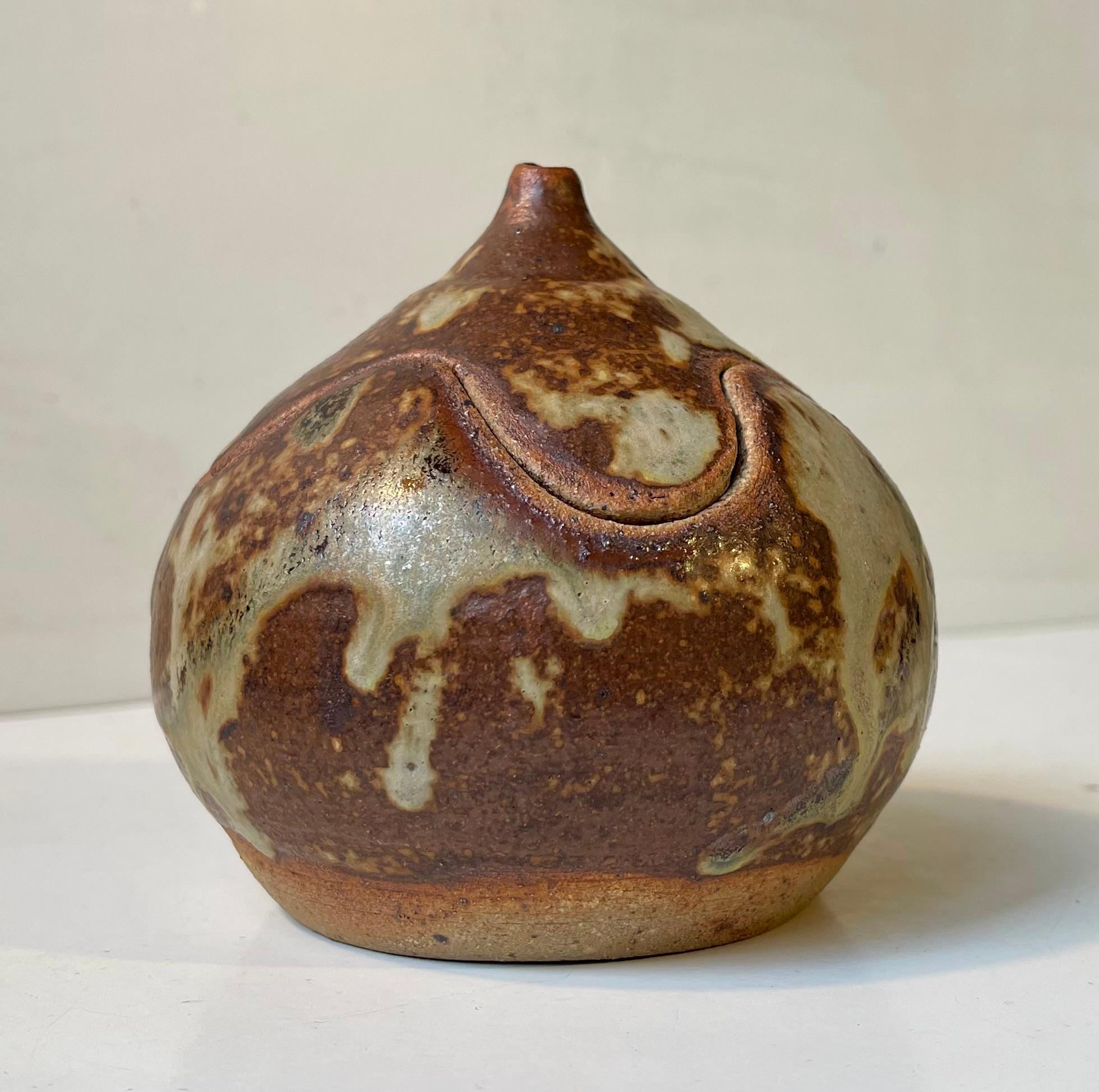 Danish Brutalist Onion Trinket Jar in Glazed Stoneware by Søren Visby, 1970s For Sale
