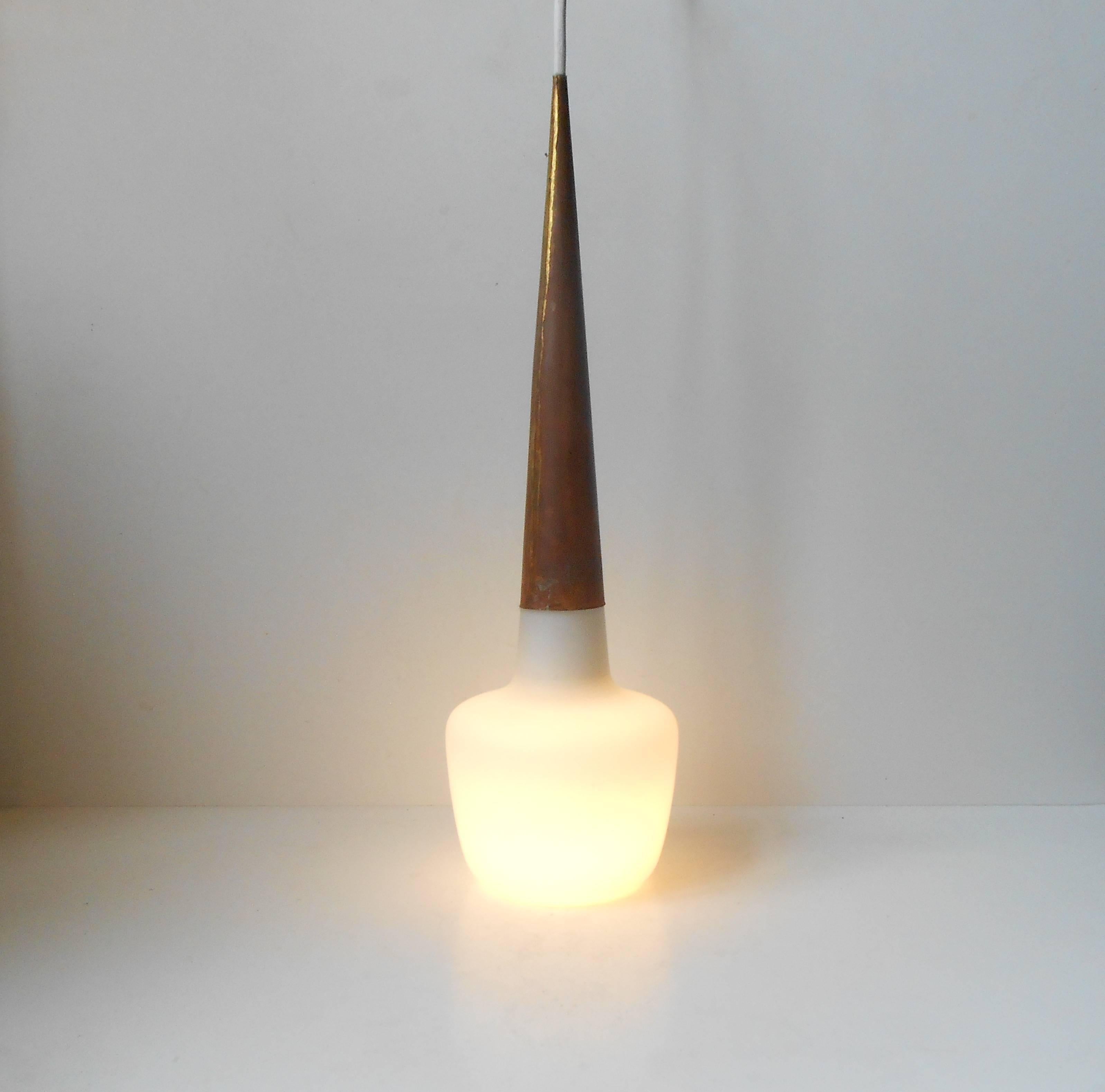 Mid-20th Century Brutalist Opal Glass and Metal Pendant Lamp by Anonymous Danish Designer, 1960s