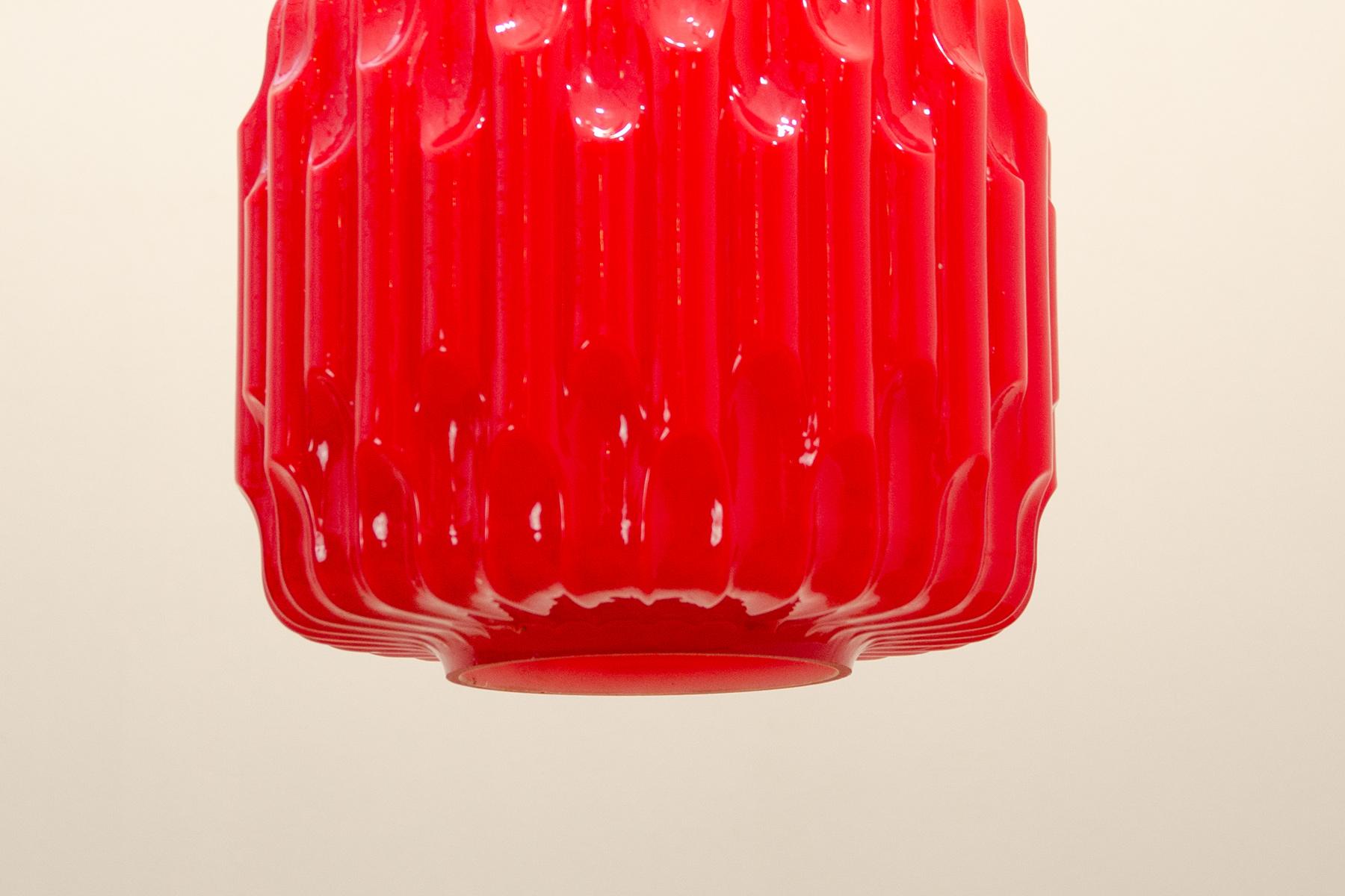 20th Century Brutalist opaline glass chandelier by Karel Wolf for Osvětlovací sklo, 1970´s For Sale