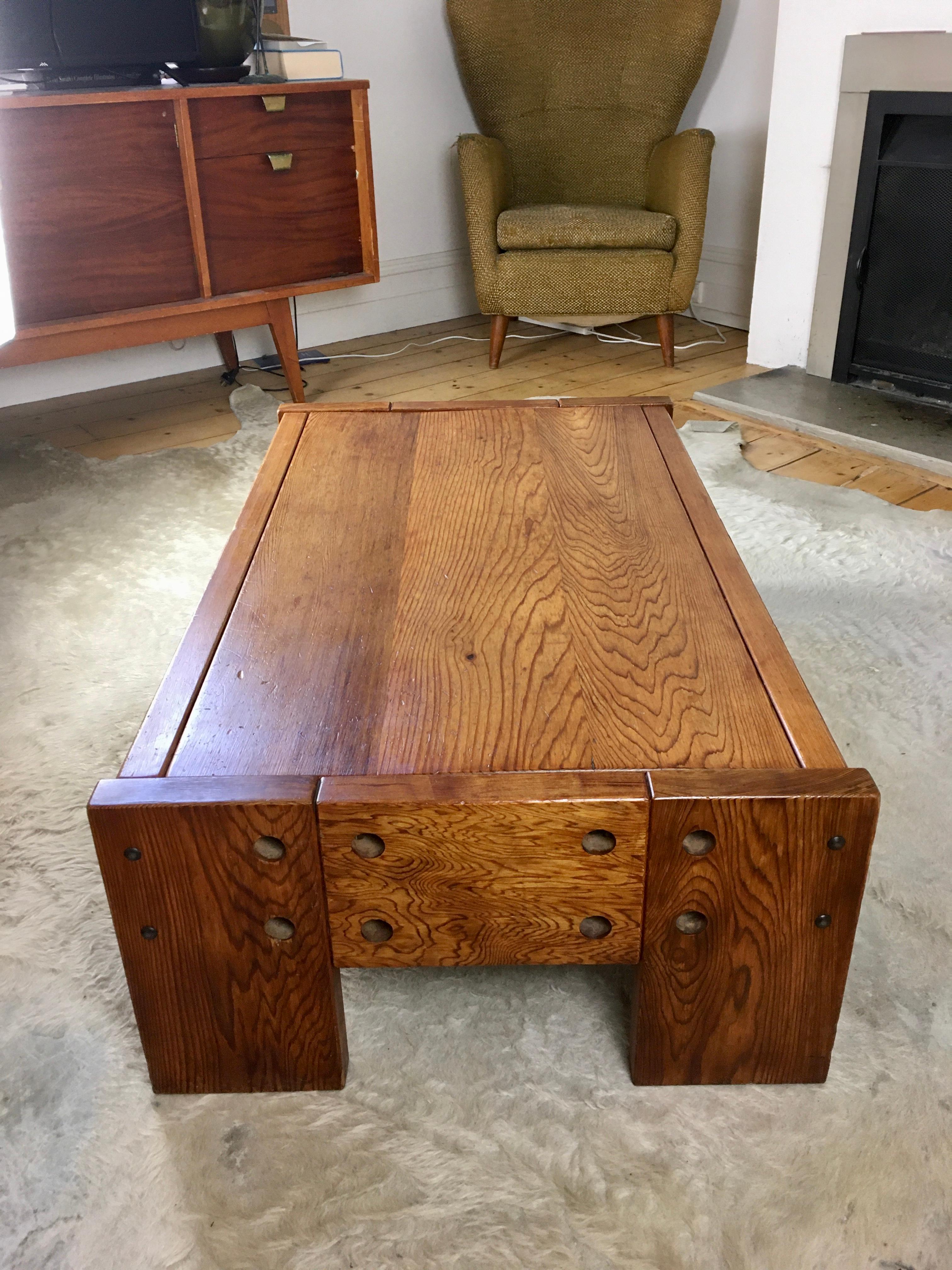 Brutalist Oregon Pine Coffee Table 1970s After Roland Wilhelmsson For Sale 3