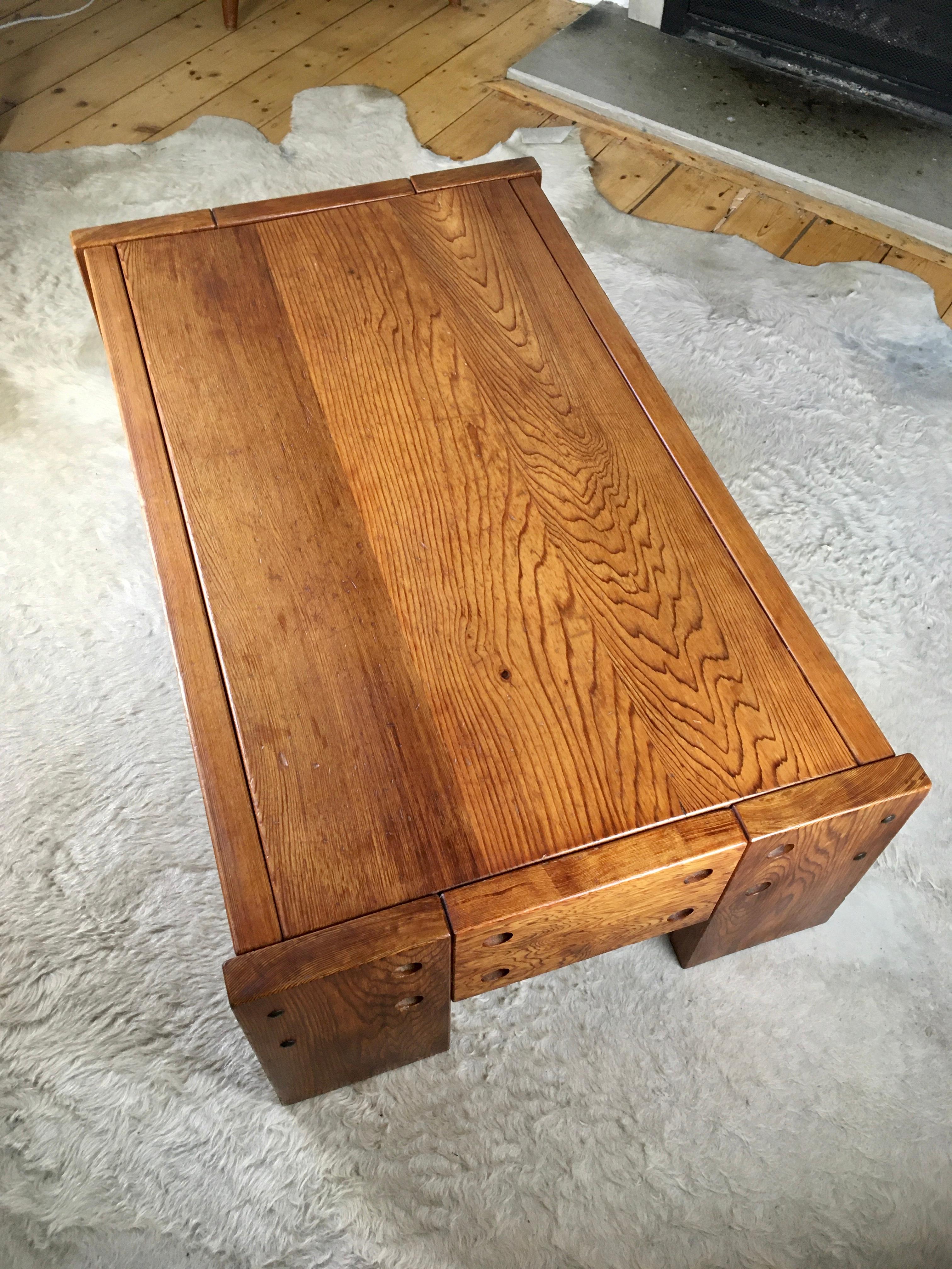 Brutalist Oregon Pine Coffee Table 1970s After Roland Wilhelmsson For Sale 5