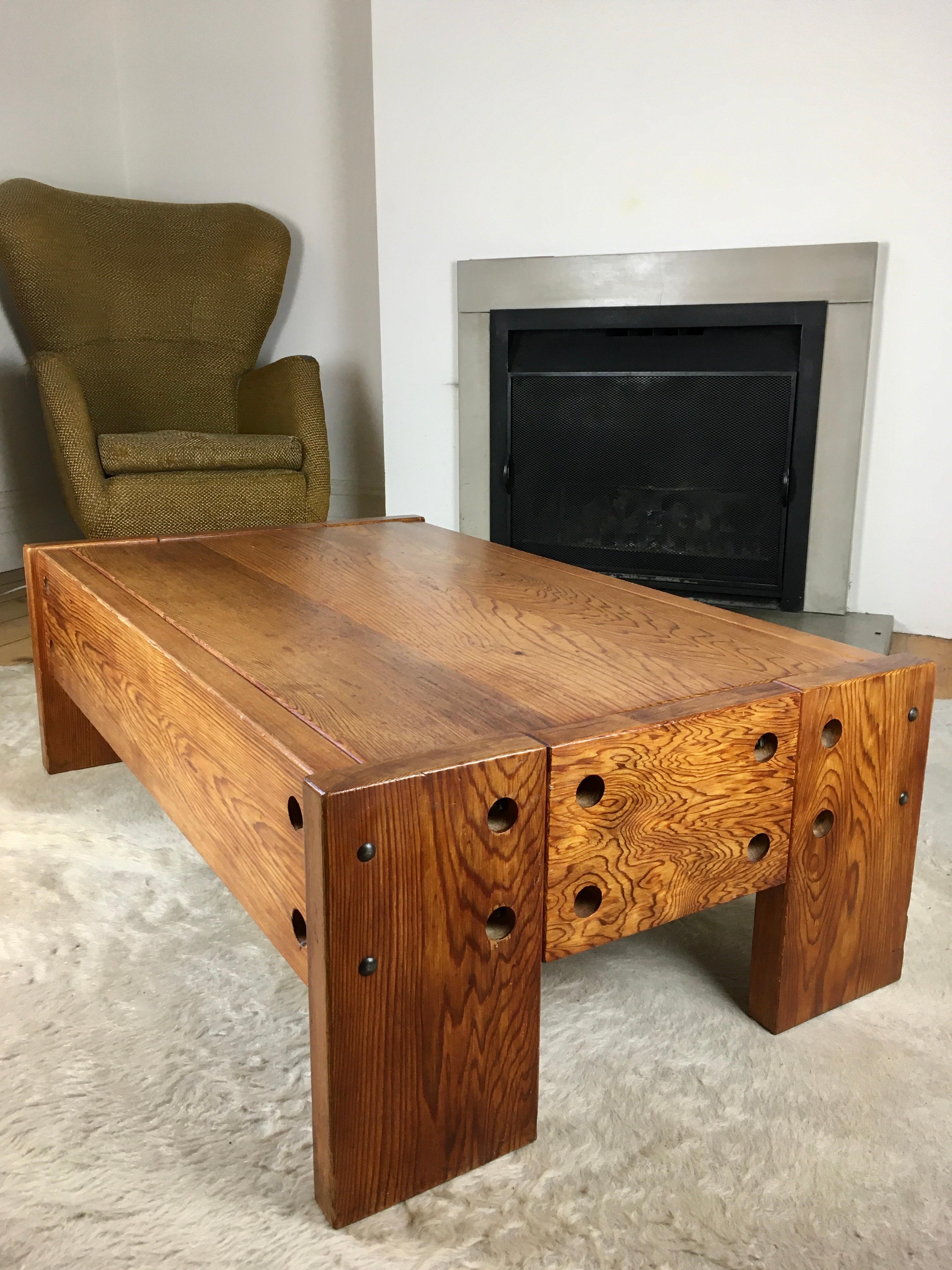 Brutalist Oregon Pine Coffee Table 1970s After Roland Wilhelmsson For Sale 6