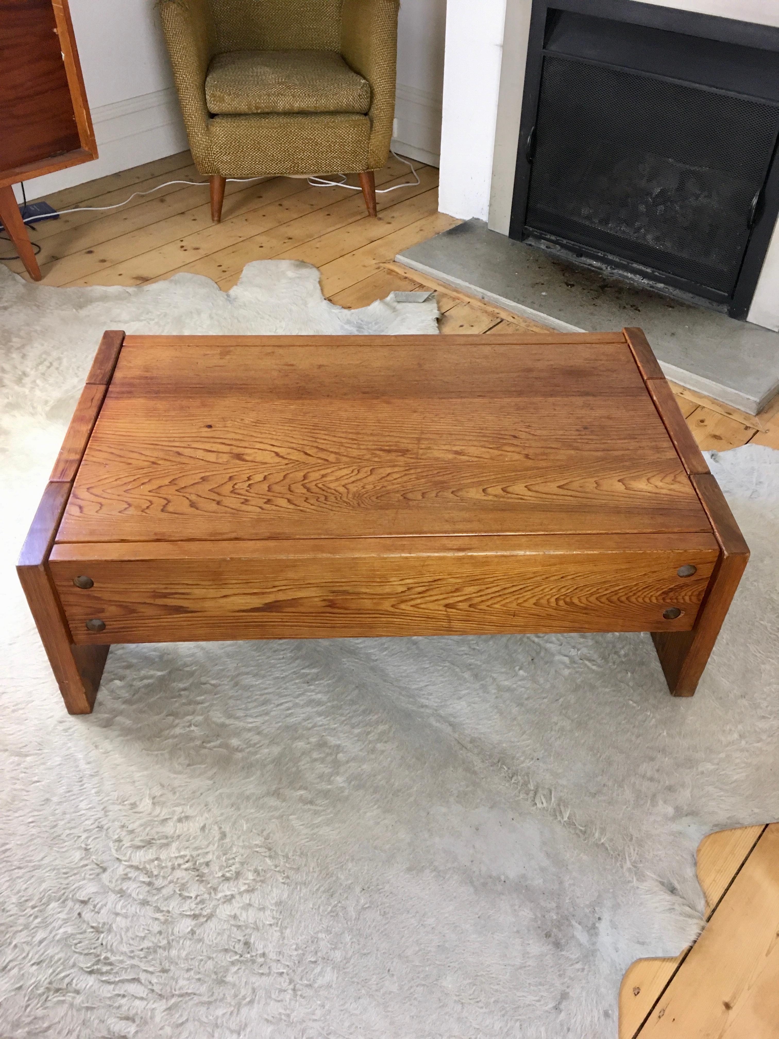 Swedish Brutalist Oregon Pine Coffee Table 1970s After Roland Wilhelmsson For Sale