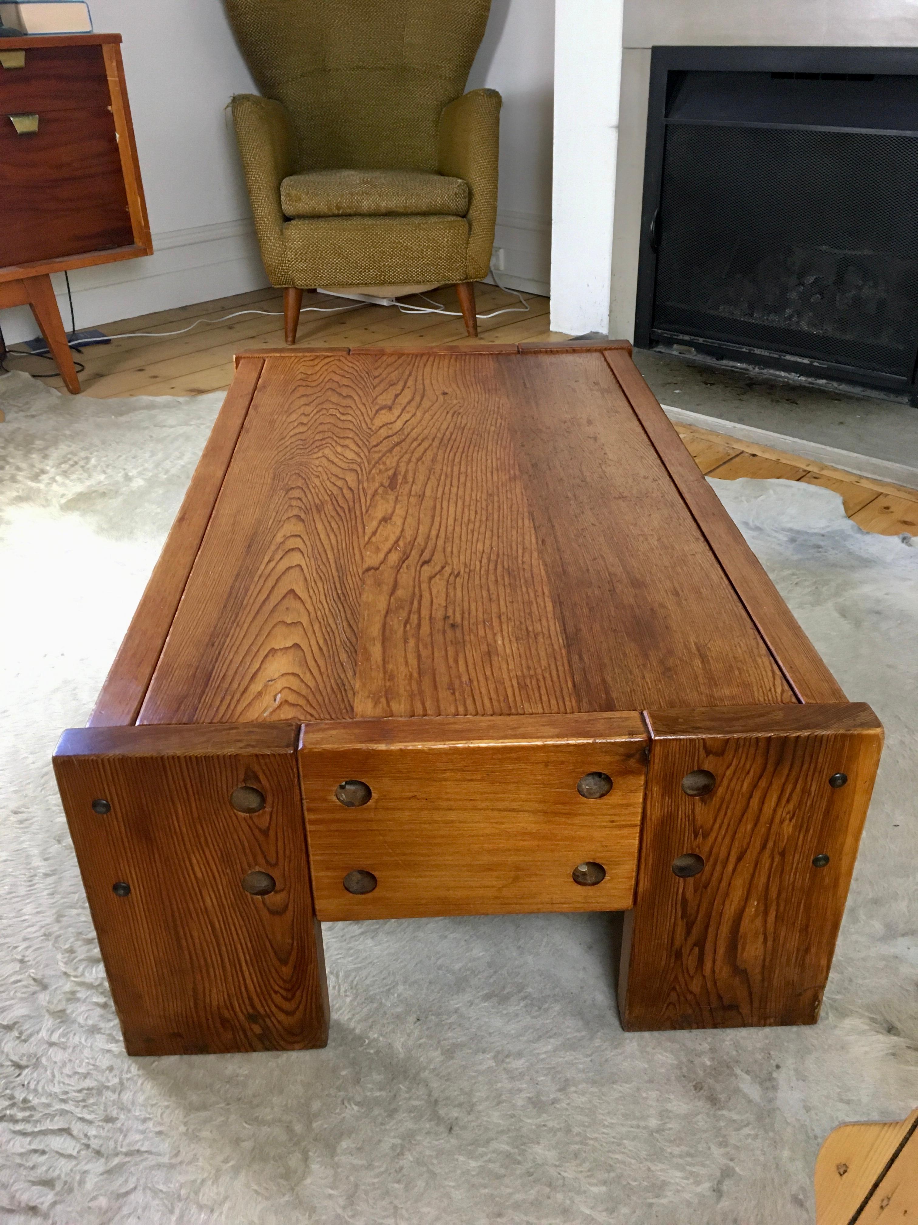 Late 20th Century Brutalist Oregon Pine Coffee Table 1970s After Roland Wilhelmsson For Sale