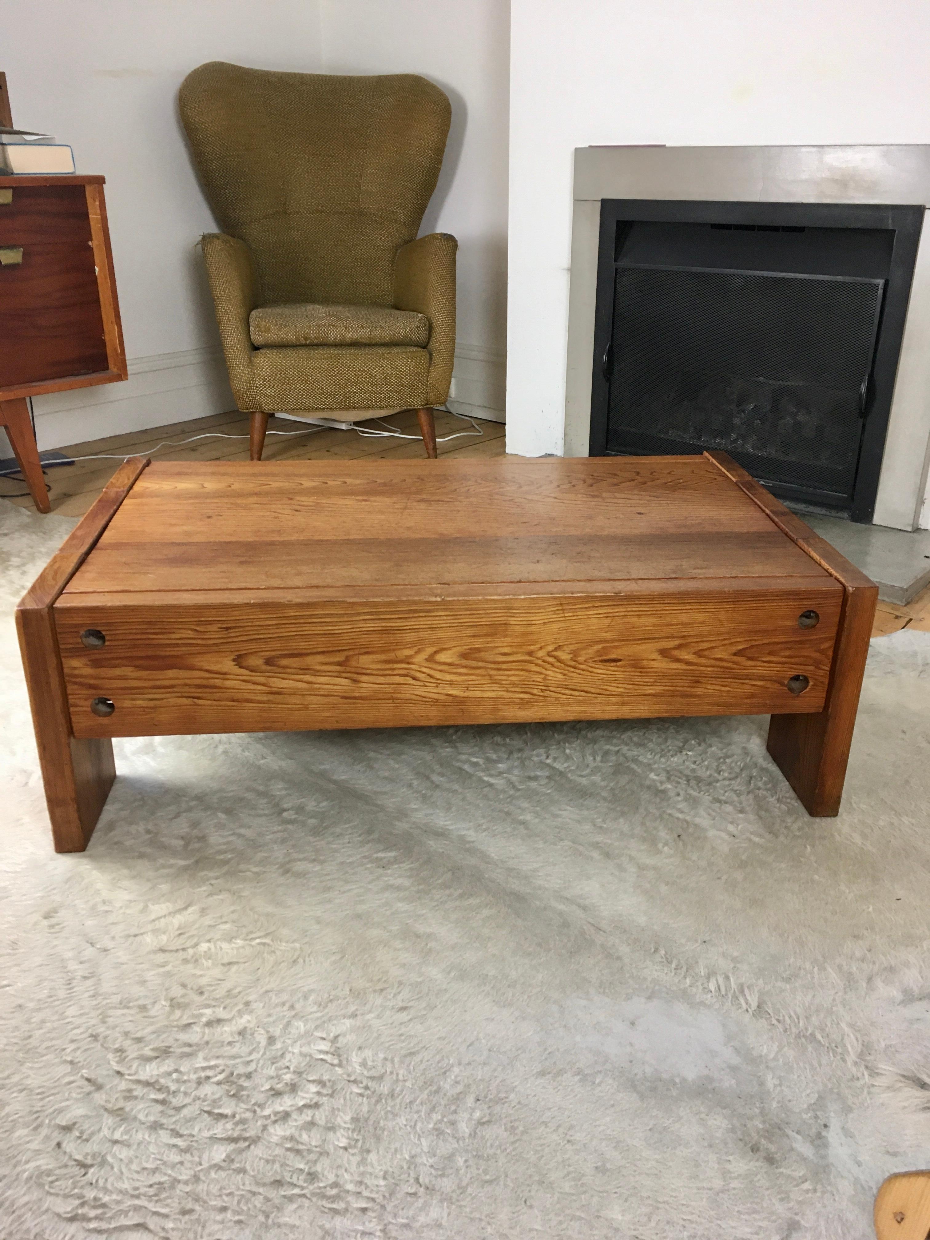 Brutalist Oregon Pine Coffee Table 1970s After Roland Wilhelmsson For Sale 1