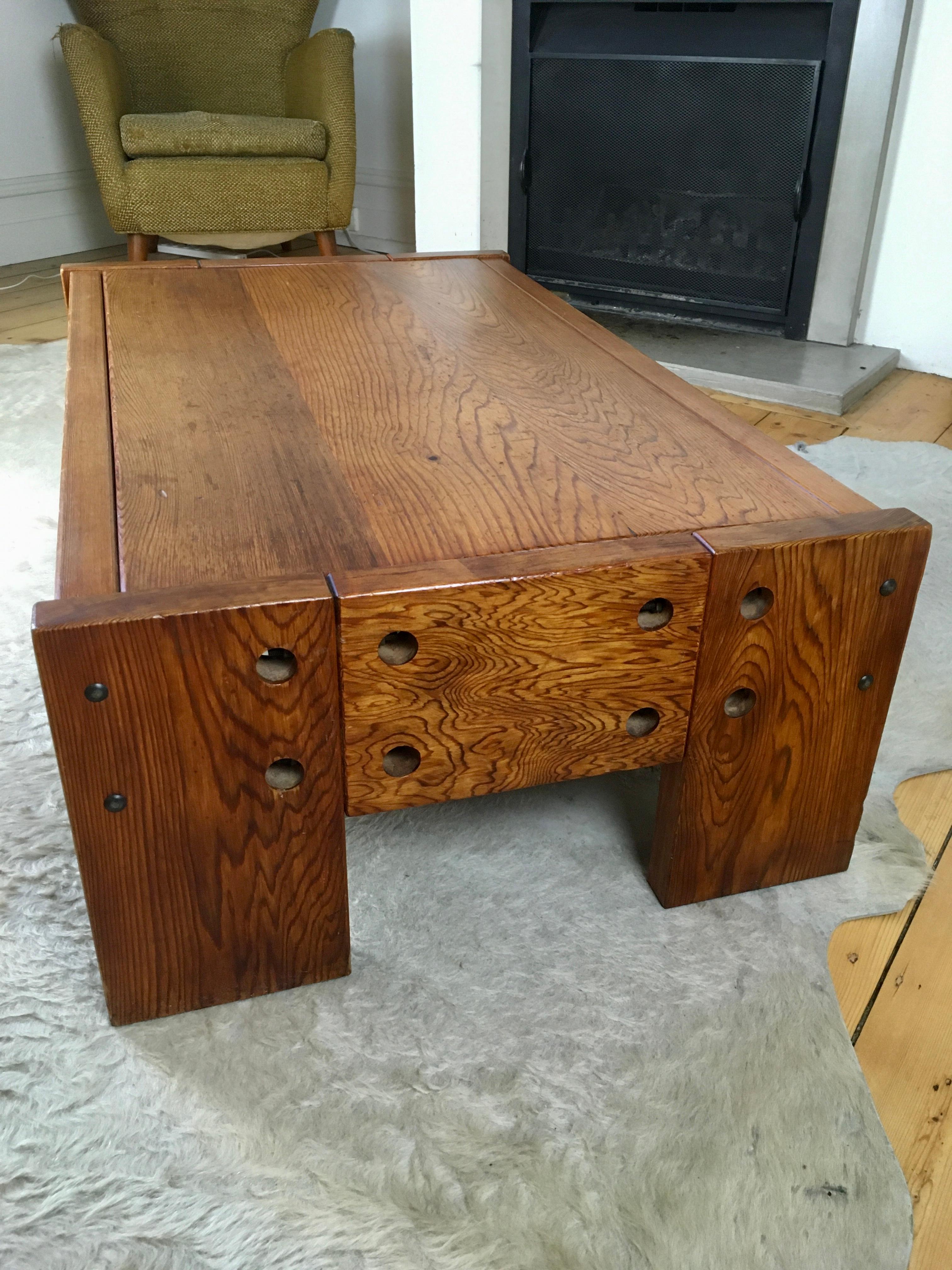 Brutalist Oregon Pine Coffee Table 1970s After Roland Wilhelmsson For Sale 2