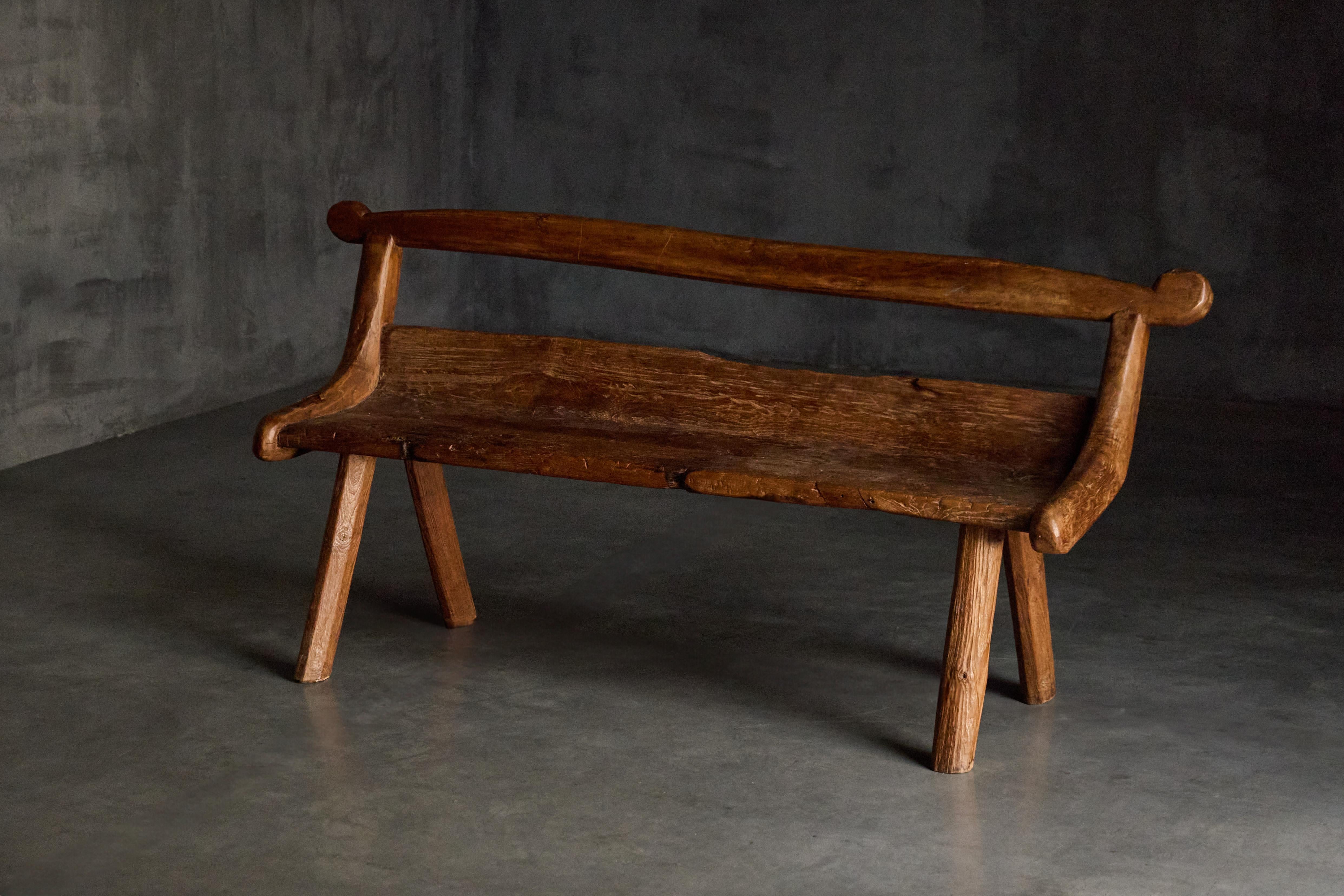 Wood Brutalist Organic Bench, France, 1970s For Sale