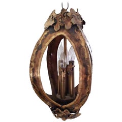 Brutalist Organic Chandelier/ Lantern by Tom Greene for Feldman Lighting