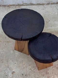 Brutalistisches organisches couchtischset aus massivem akazienholz und nussbaum von Sergio Vulpe