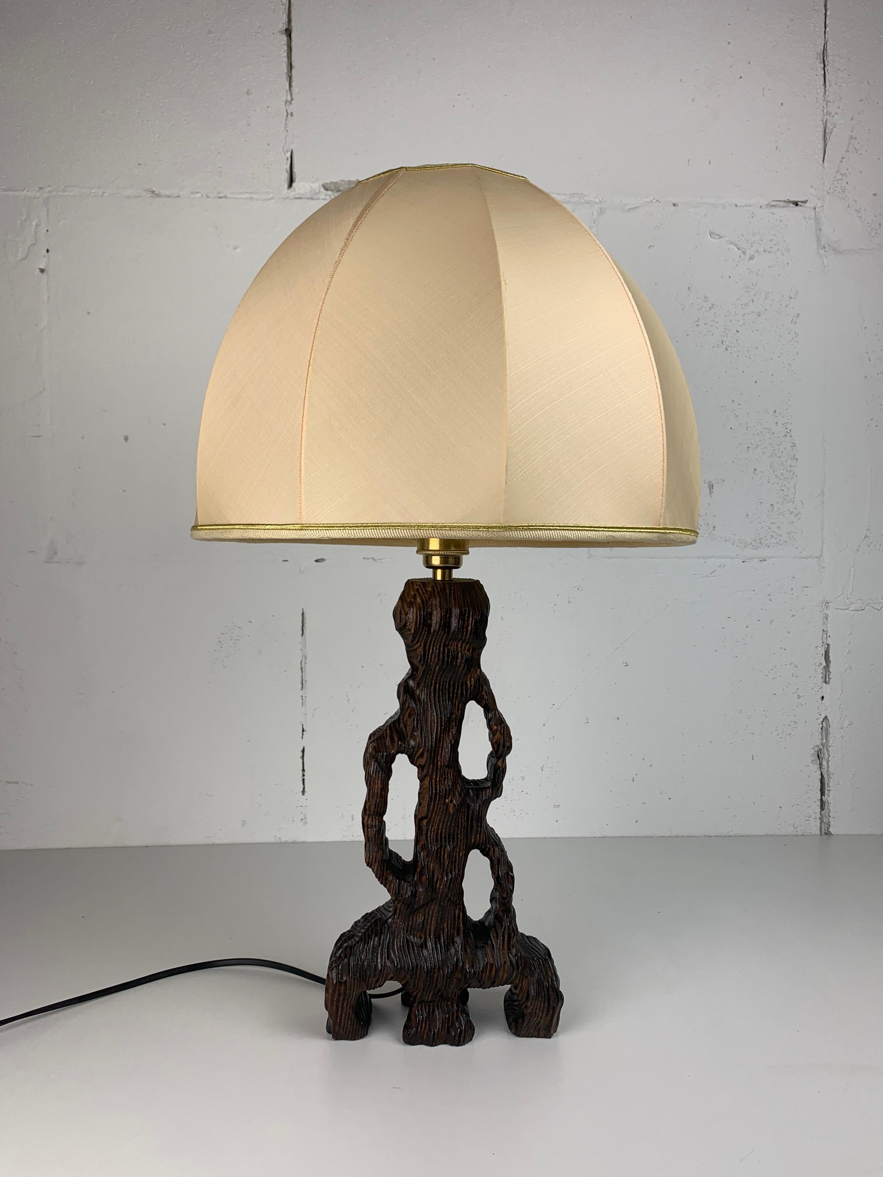 Oak Brutalist organic mushroom table lamp, Dutch 1960s For Sale