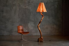 Brutalist Organic Wood Floor Lamp, France – 1970s