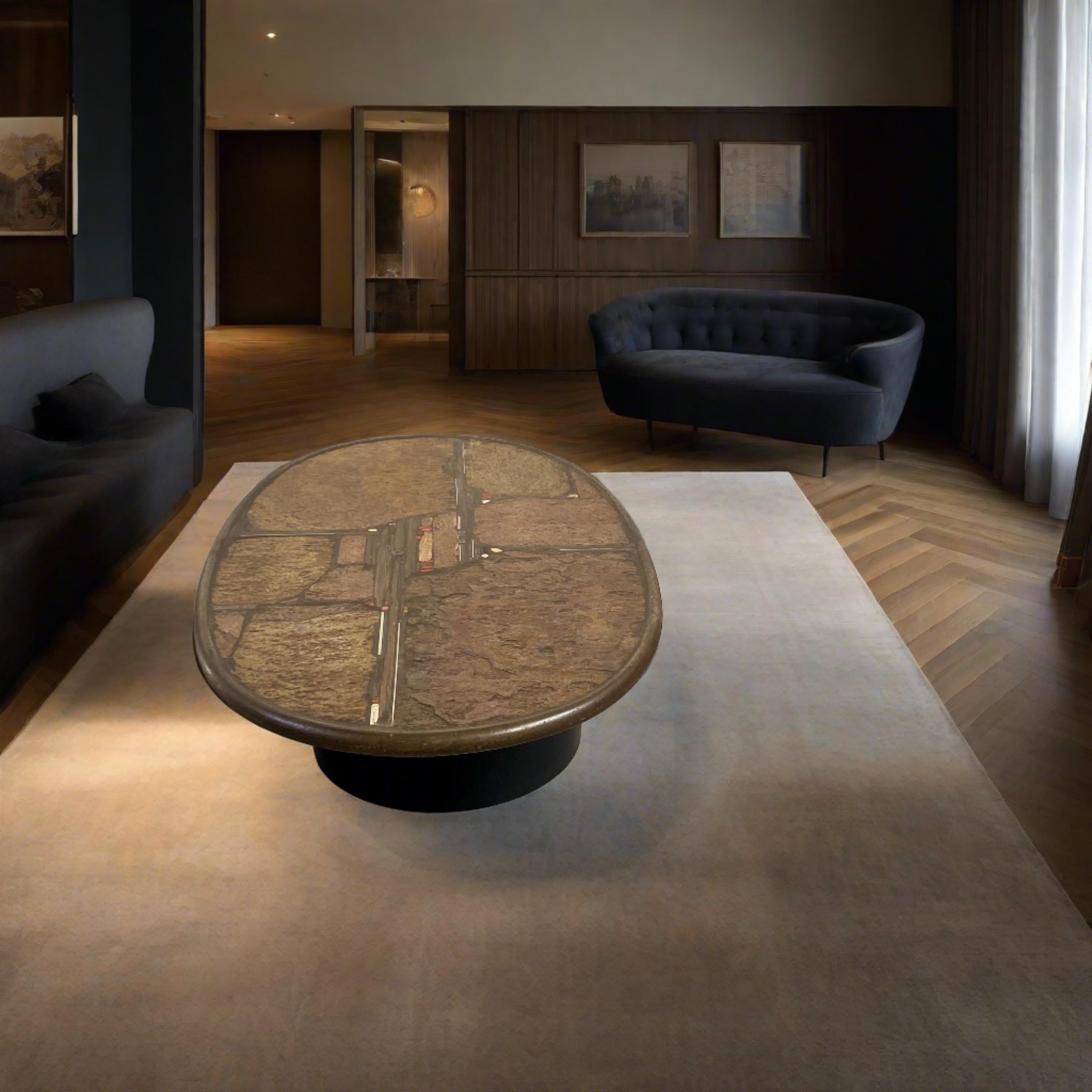 Brutalist Oval Coffee Table by Sculptor Paul Kingma Dutch Design Netherlands For Sale 4