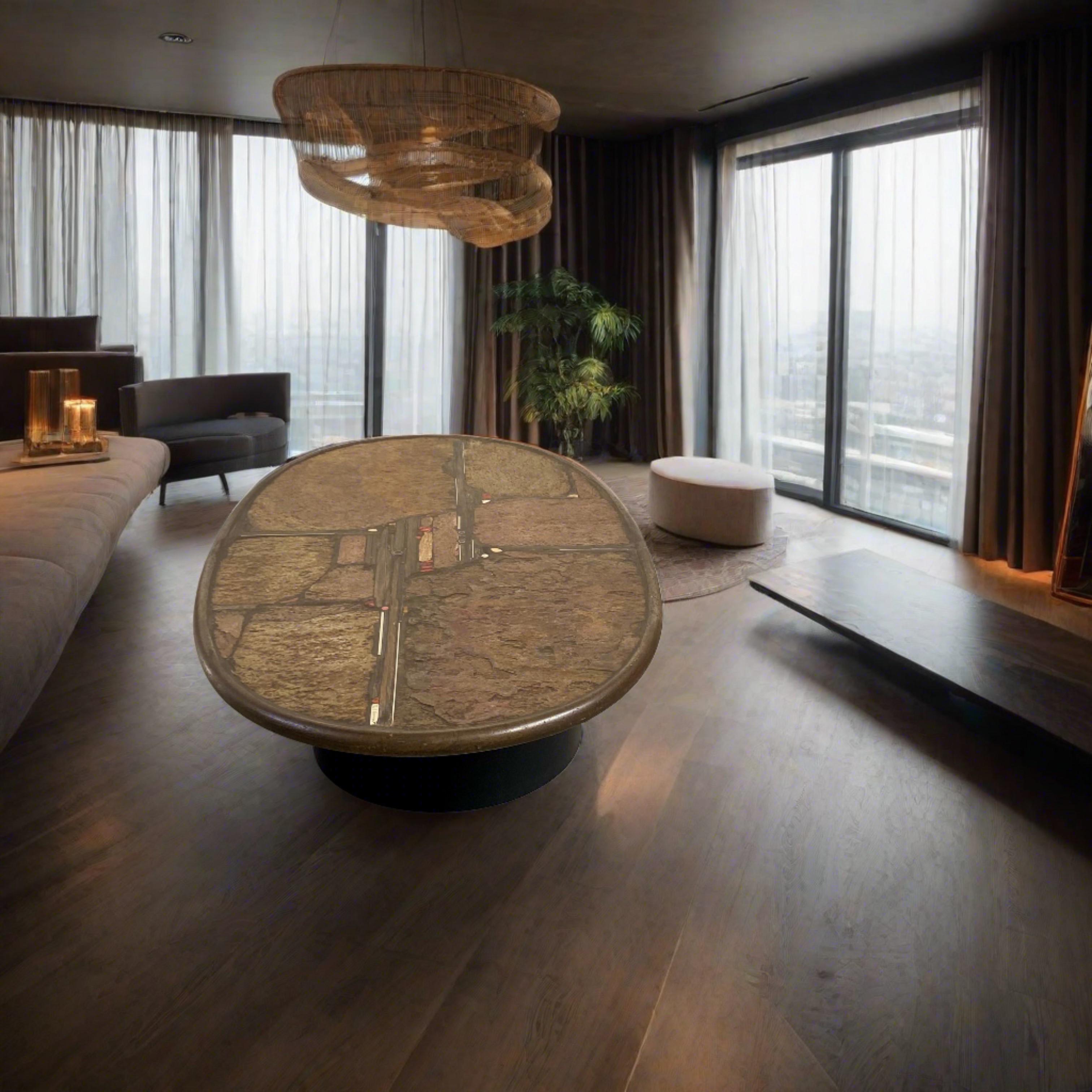 Brutalist Oval Coffee Table by Sculptor Paul Kingma Dutch Design Netherlands For Sale 5