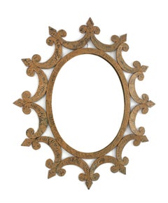 Brutalist Oval Sunburst Mirror in Gilt Patinated Wrought Iron, 1950s