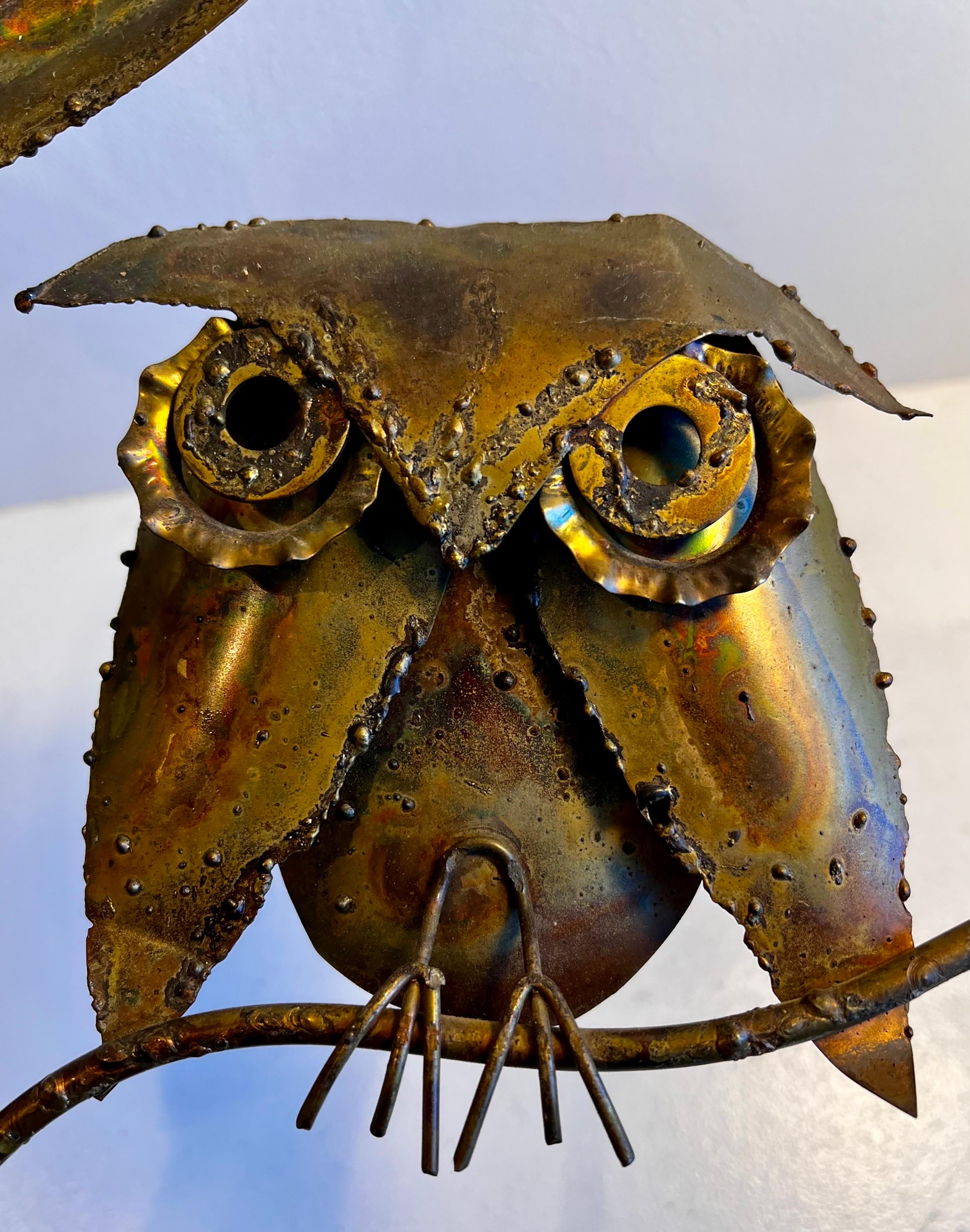 Brutalist Owl in Tree Sculpture on Wood Base For Sale 3