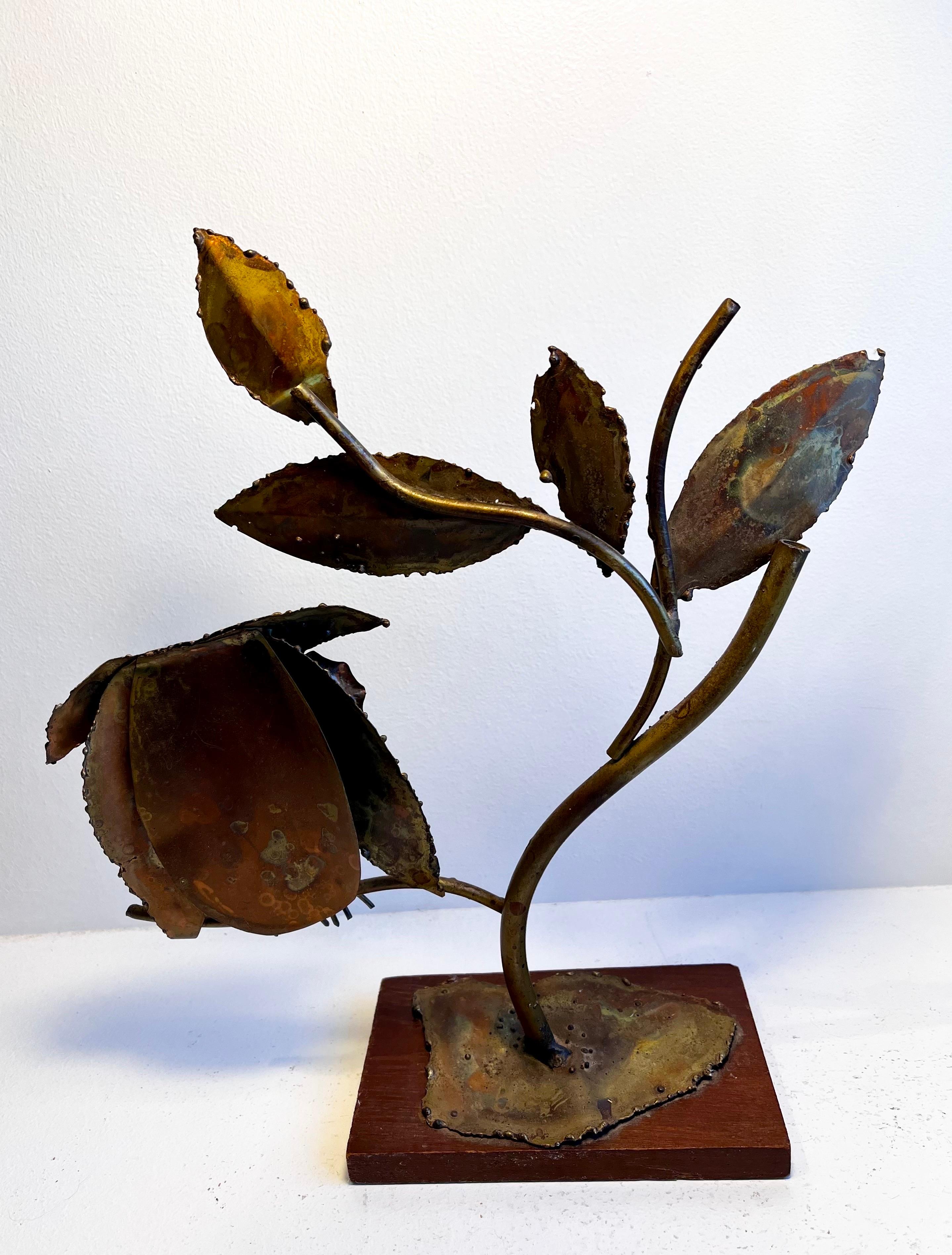 American Brutalist Owl in Tree Sculpture on Wood Base For Sale