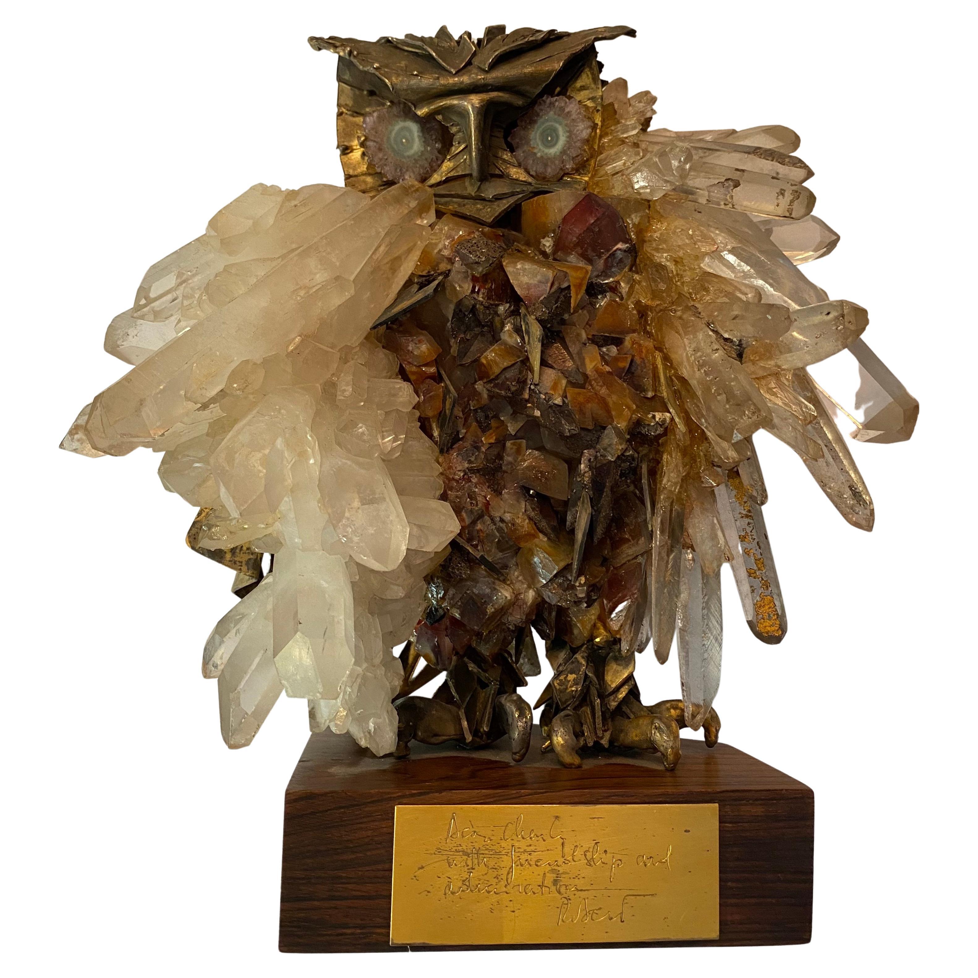 Brutalist Owl Sculpture Attributed to French Sculptor Claude Barbat For Sale