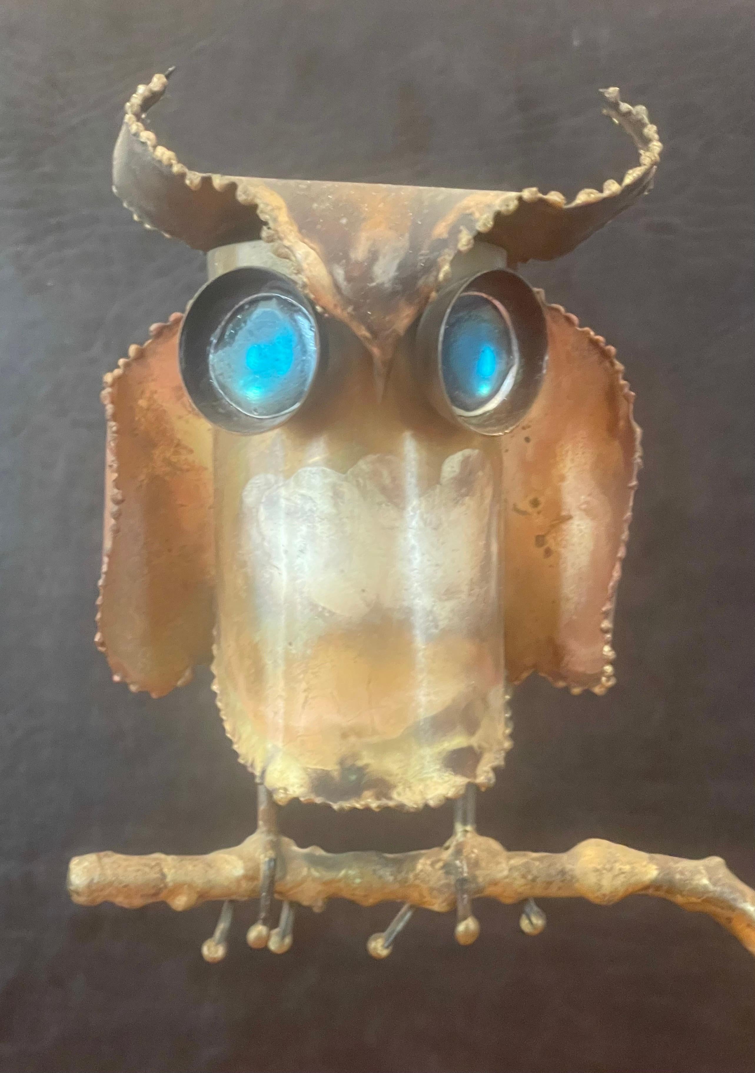 Brutalist Owl Sculpture in Raw Metal on Quartz by Curtis Jere for Artisan House For Sale 6