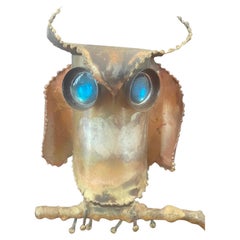 Brutalist Owl Sculpture in Raw Metal on Quartz by Curtis Jere for Artisan House