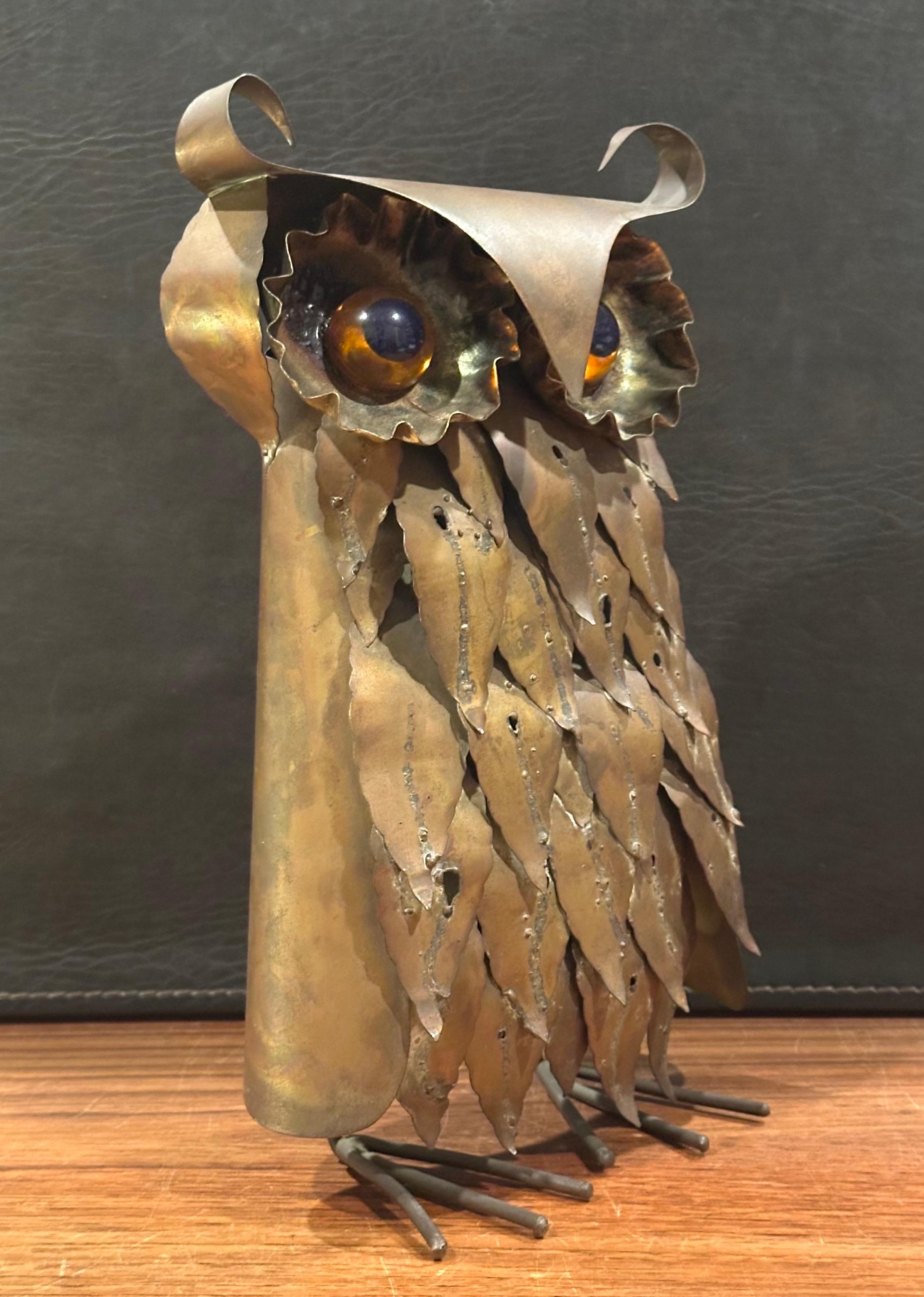 Brutalist Owl Sculpture in Raw Metal with Glass Eyes in the Style of Curtis Jere in vendita 6