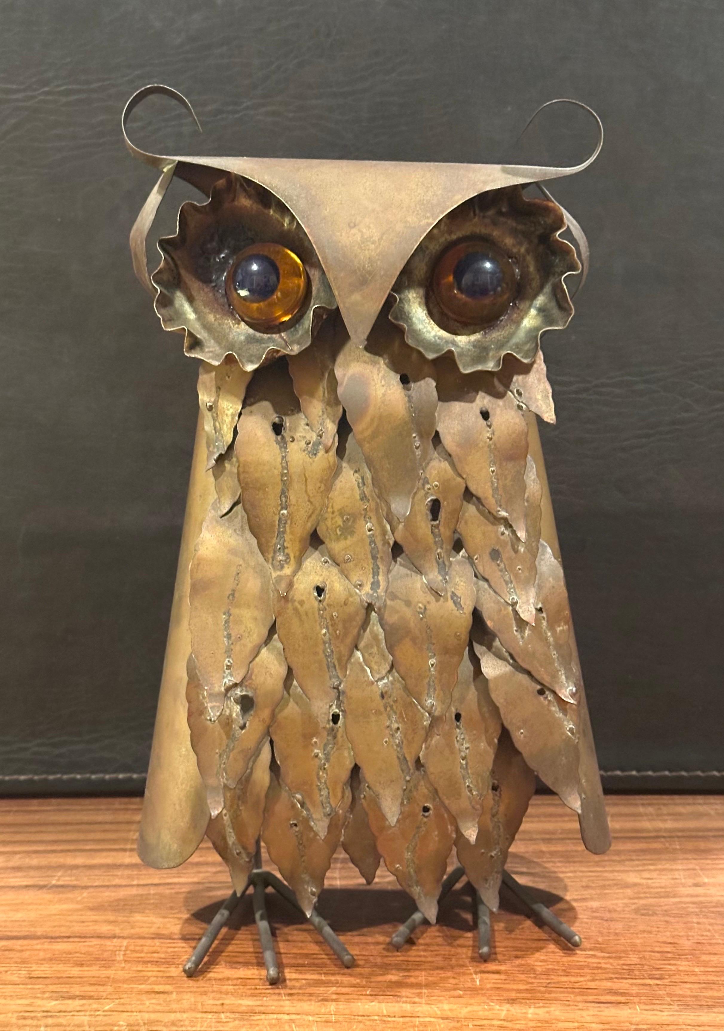 Brutalist Owl Sculpture in Raw Metal with Glass Eyes in the Style of Curtis Jere in vendita 9