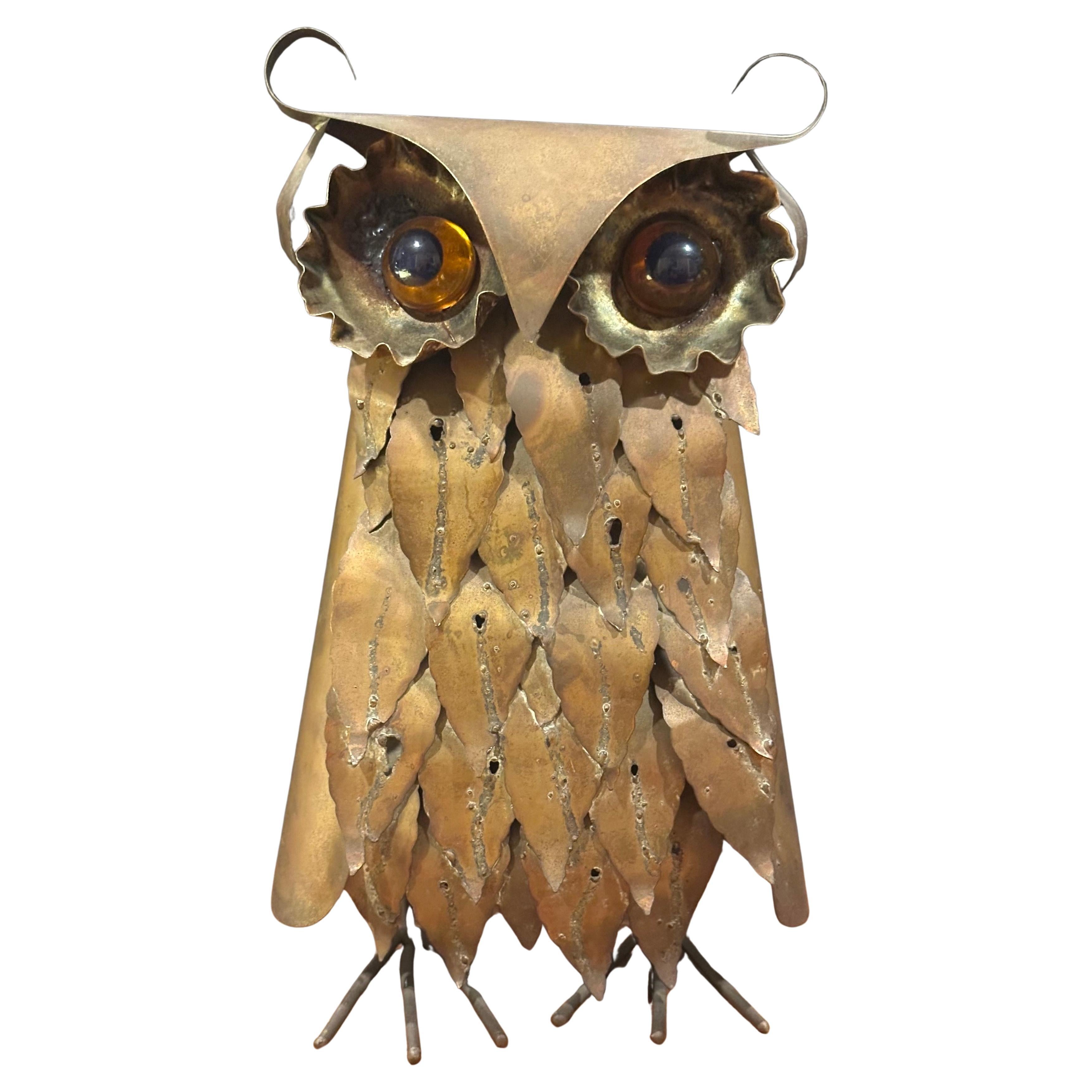 Brutalist Owl Sculpture in Raw Metal with Glass Eyes in the Style of Curtis Jere in vendita 10