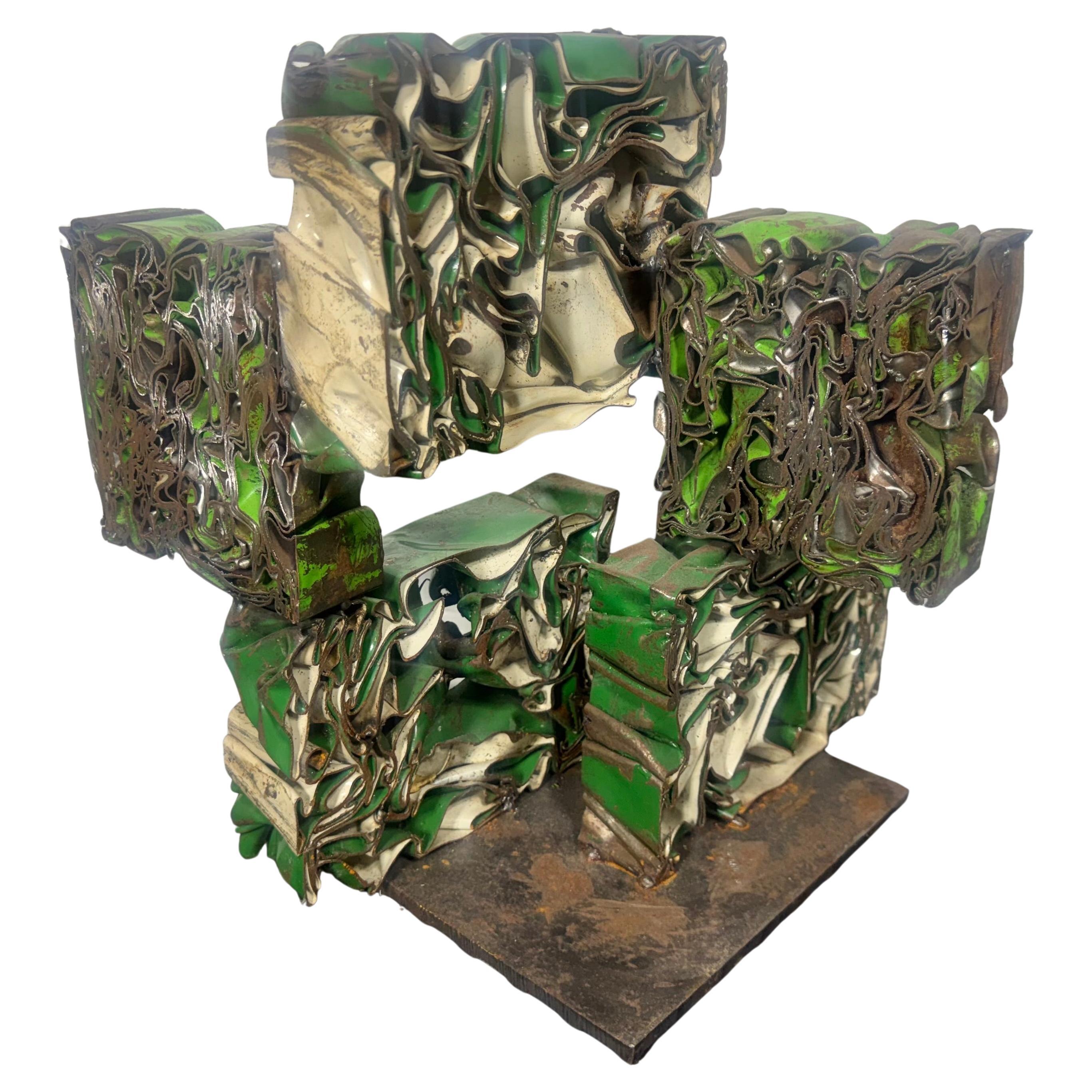 Brutalist Painted metal/ crushed steel Sculpture by John Metzen.. For Sale