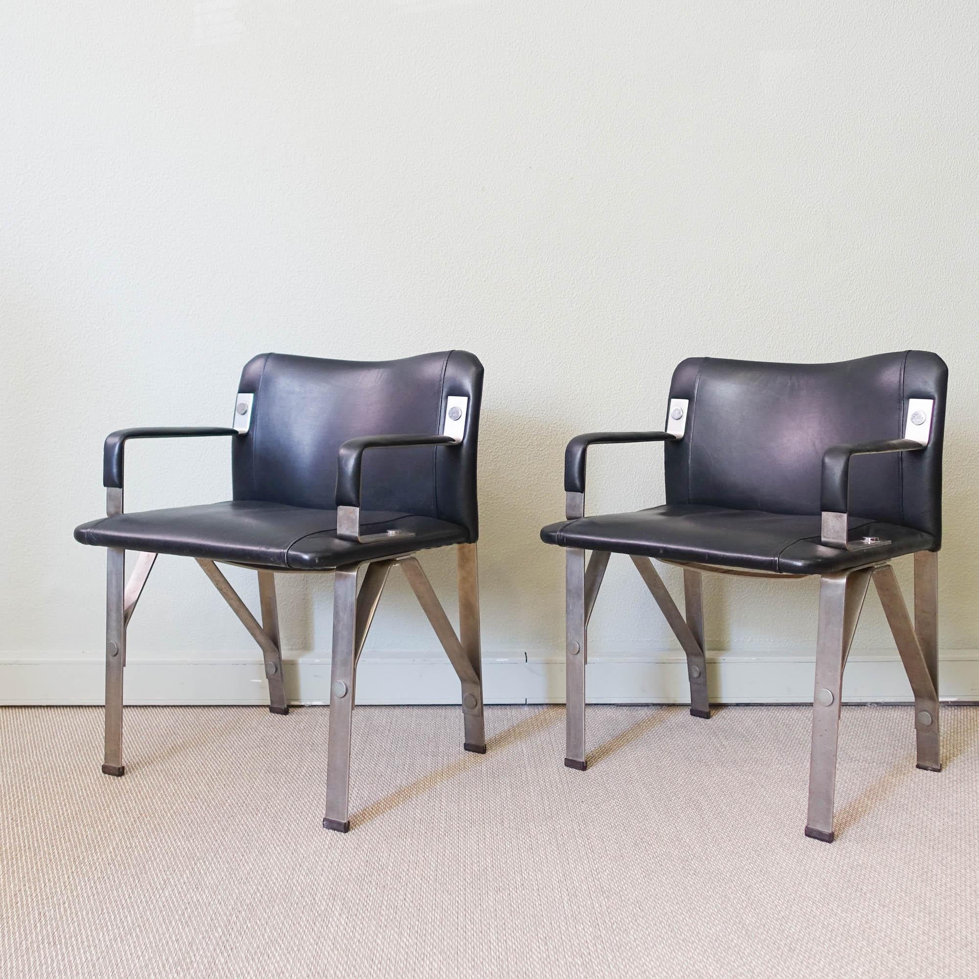 Portuguese Brutalist Pair of Armchairs by Gilberto Lopes, 1970's